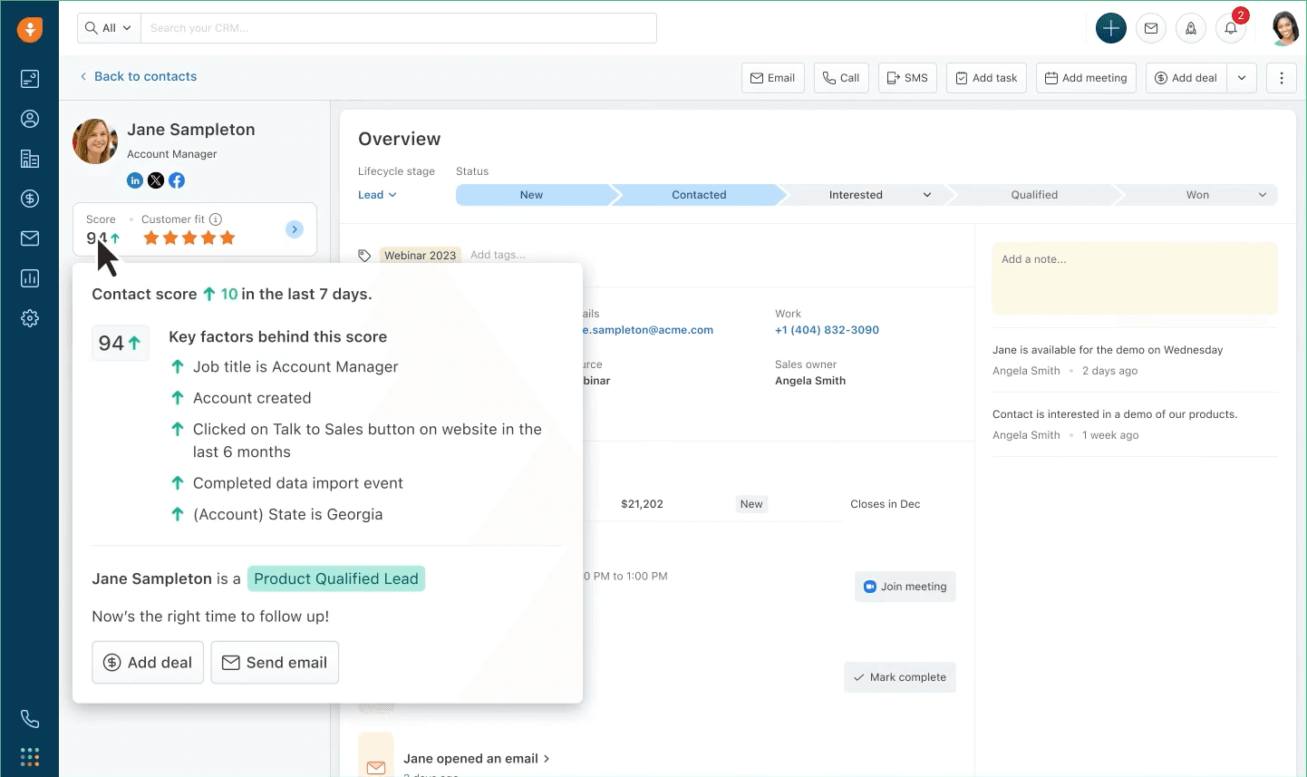 Interface of Freshsales CRM