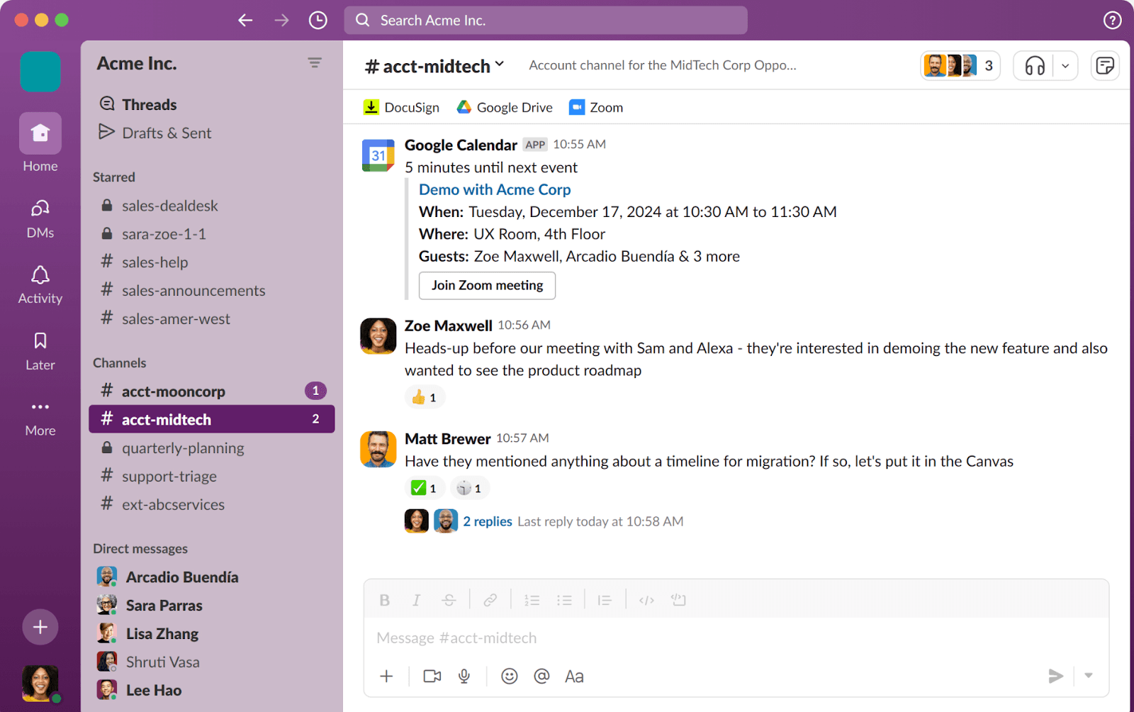 channel-based messaging hub in slack