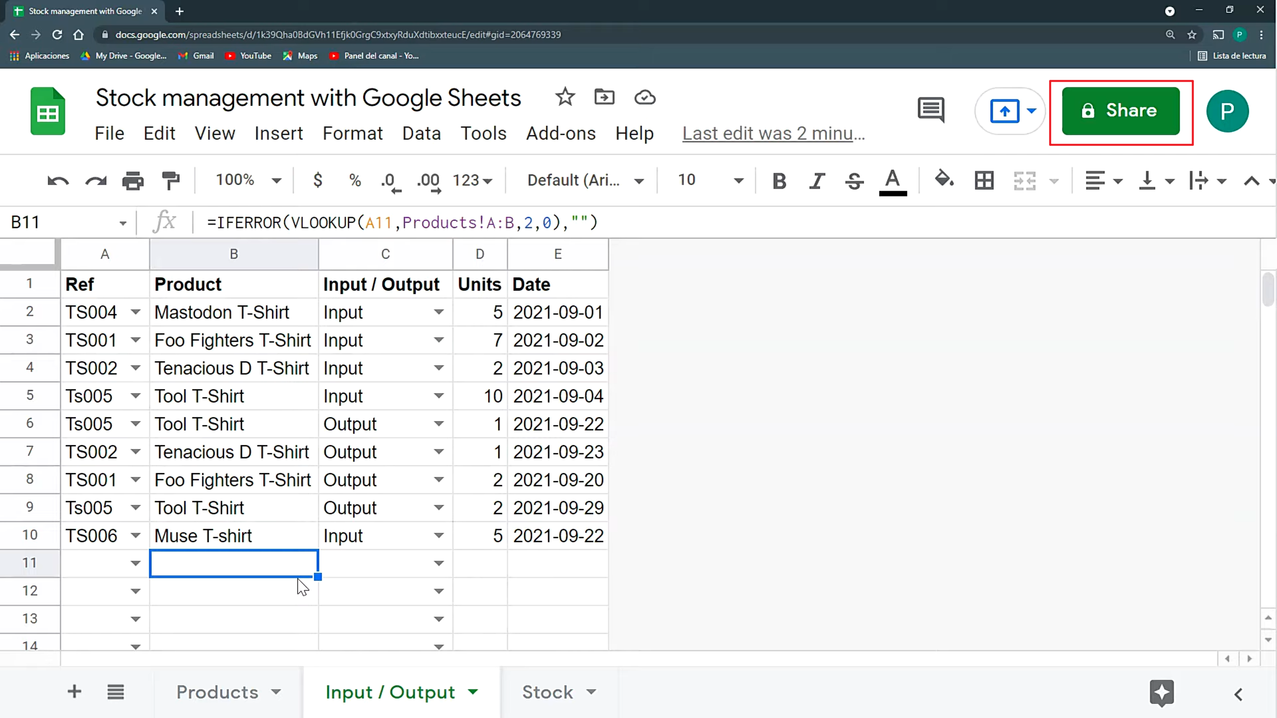 Share your inventory sheet in Excel