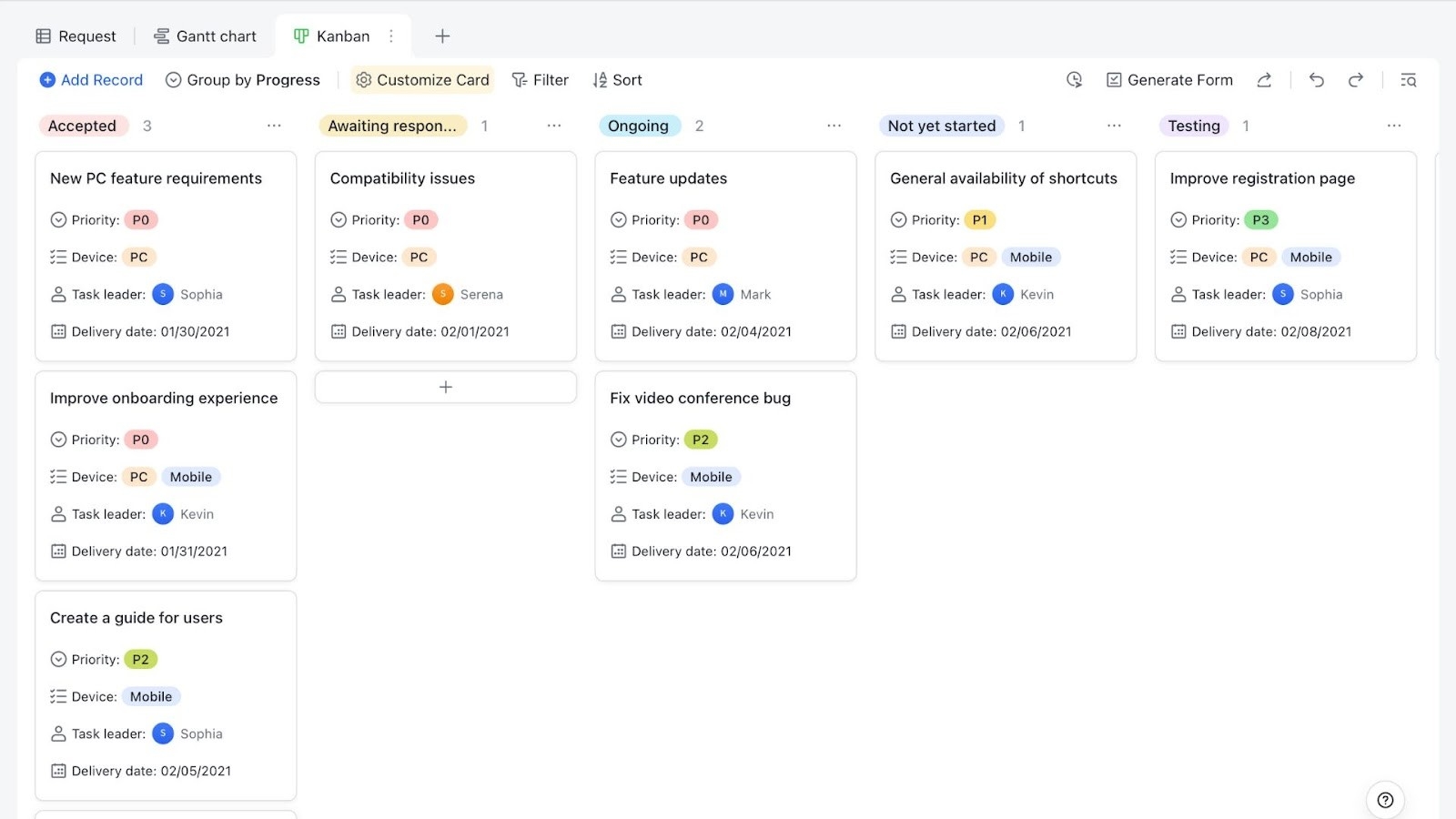 Lark Project Request List template