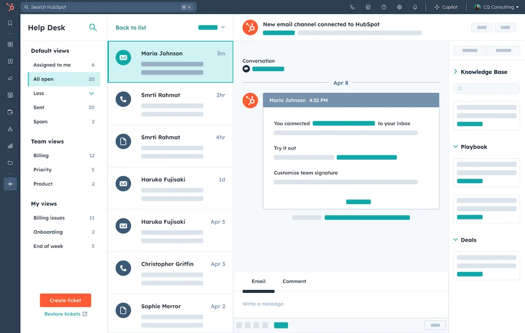 HubSpot Service Hub for ticketing built inside a full CRM platform