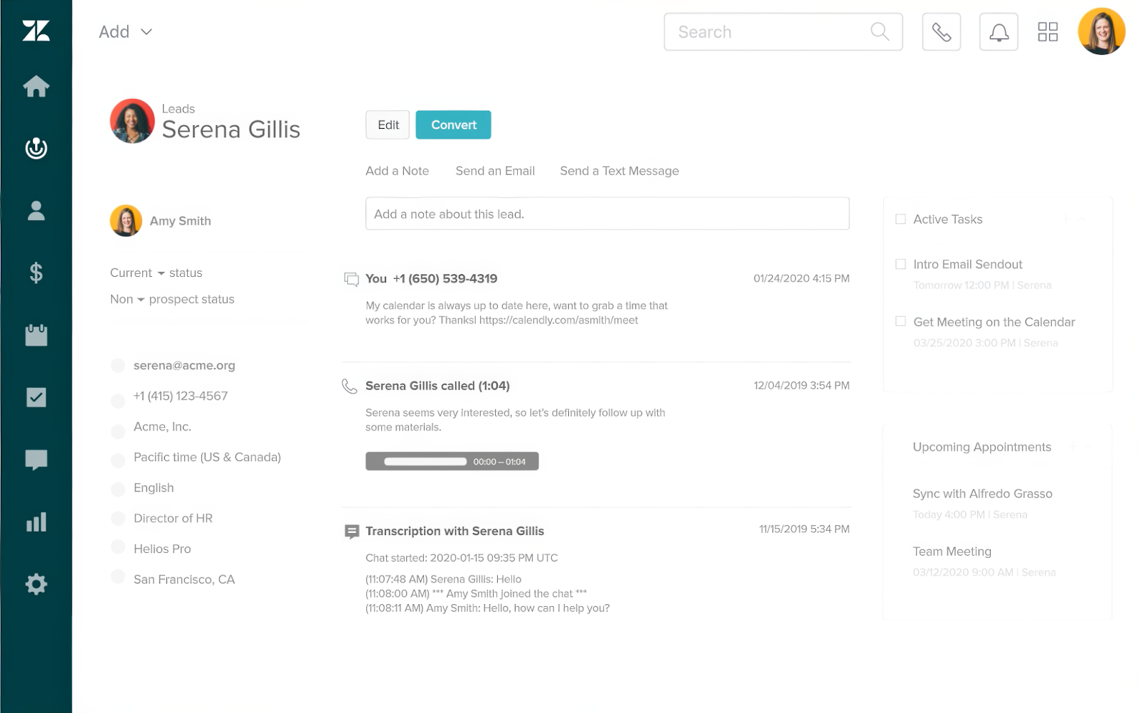 Zendesk Sell's simple sales lead tracking interface