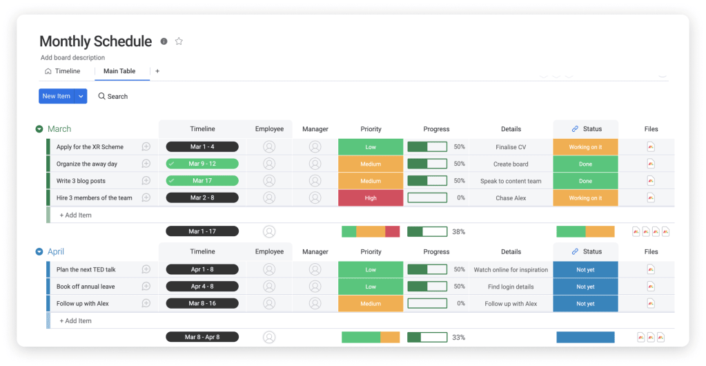 Monthly schedule template