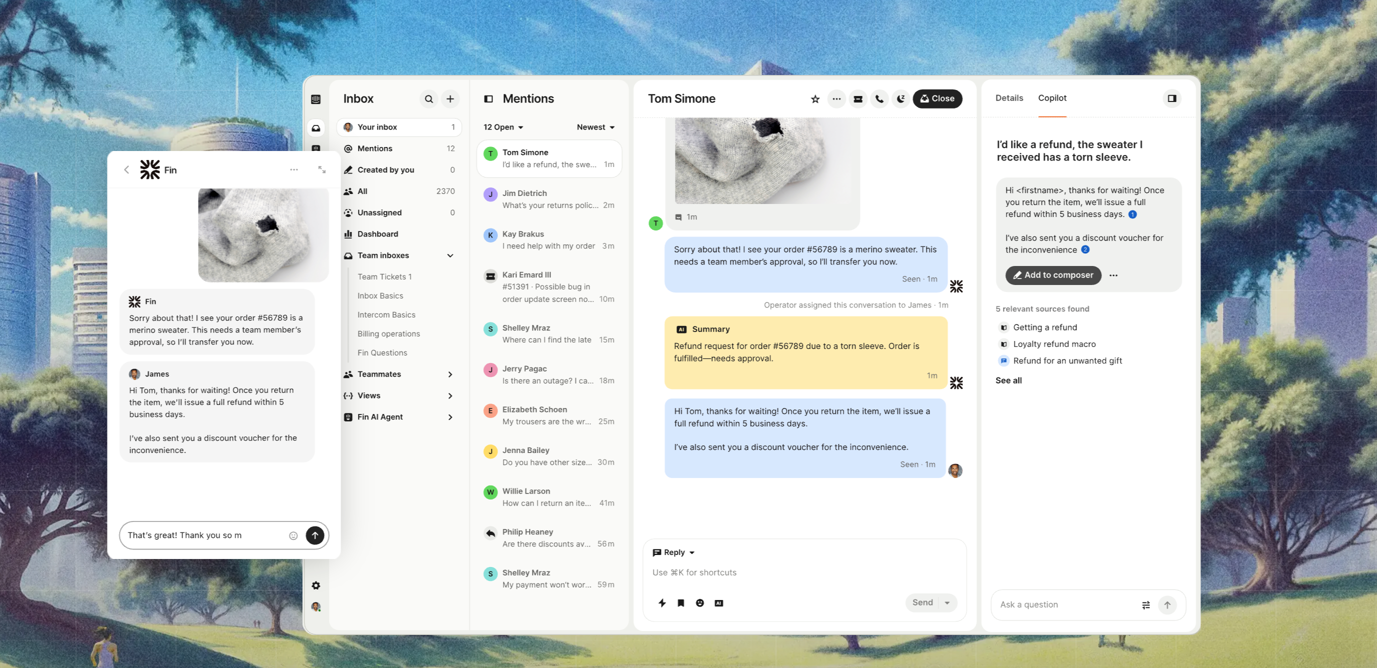 Interface of Intercom's communication tools, with built-in business intelligence