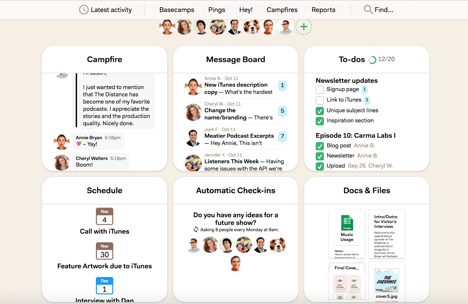 An image that displays Basecamp, the Airtable alternative.