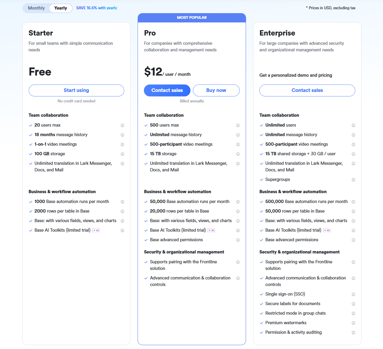 Lark pricing plans