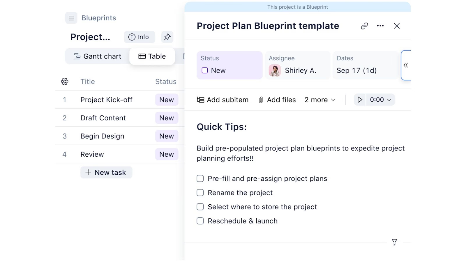 Wrike’s project blueprint and workload management template interface.