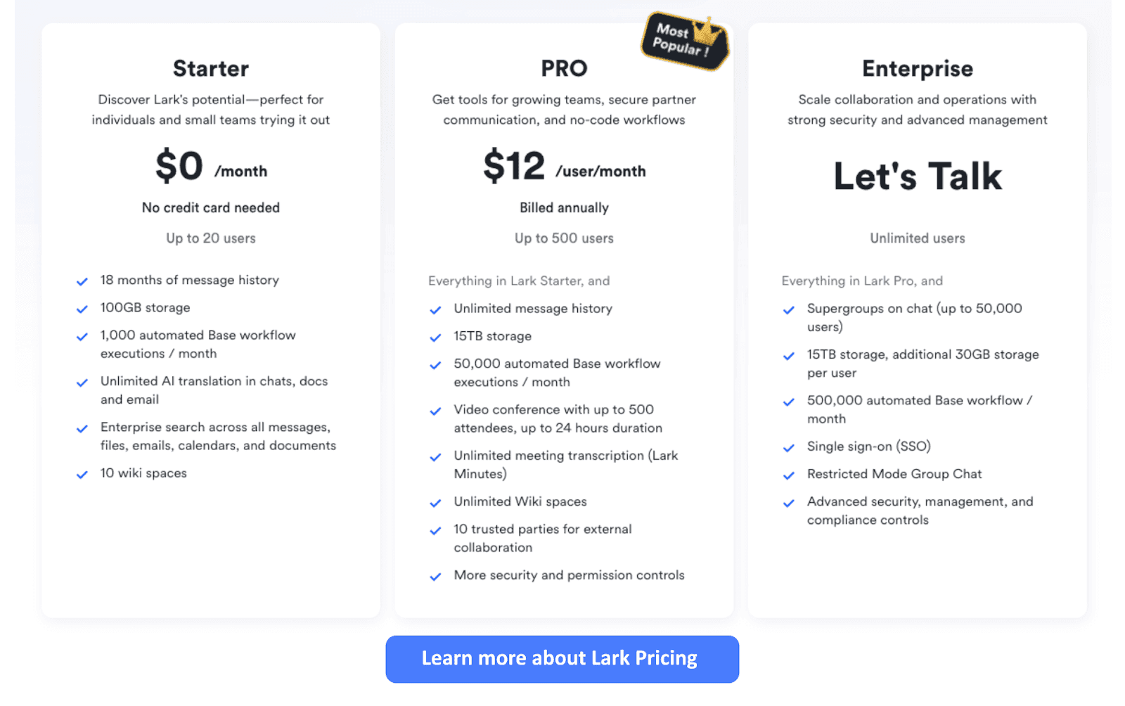 Lark  pricing plan