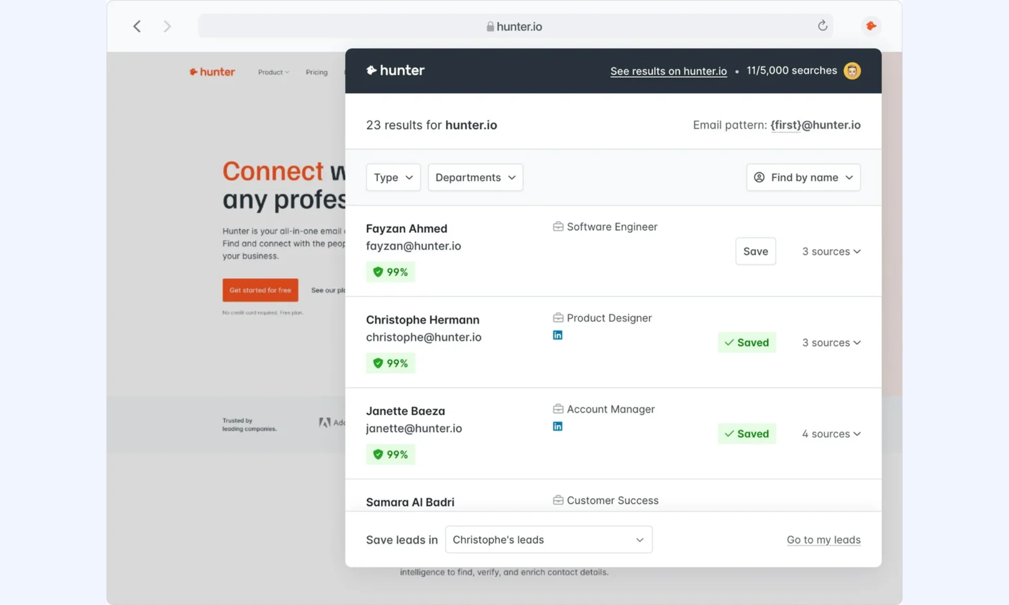 Hunter is a lightweight sales intelligence tool