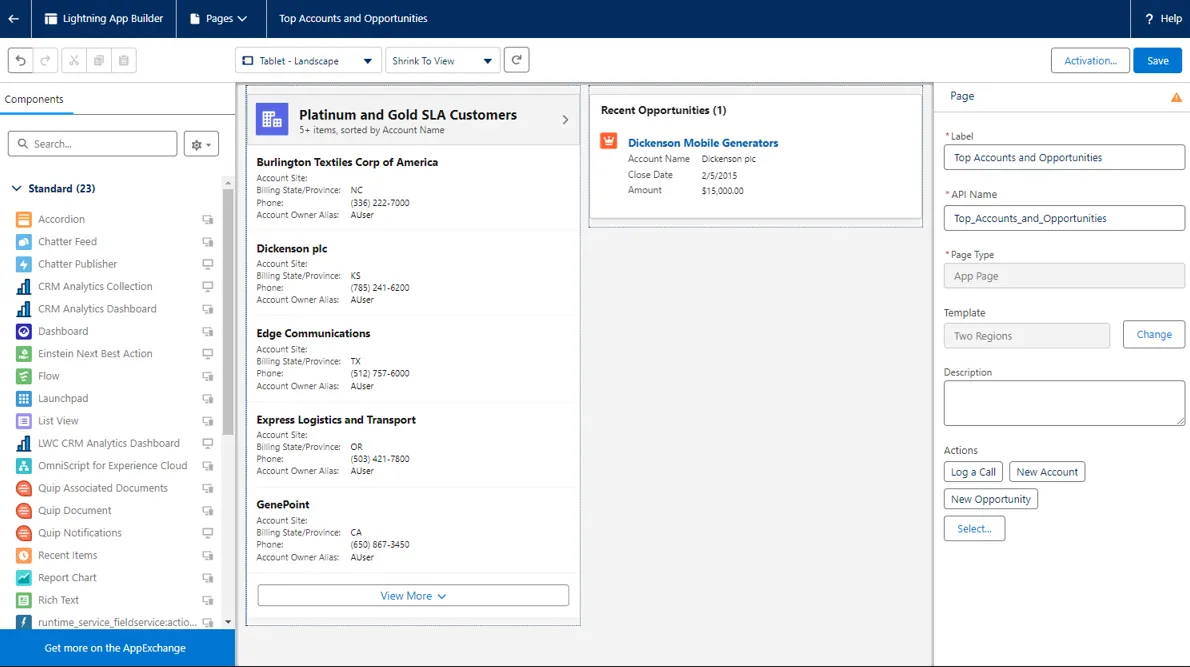 Salesforce Lightning CRM-based low-code app builder