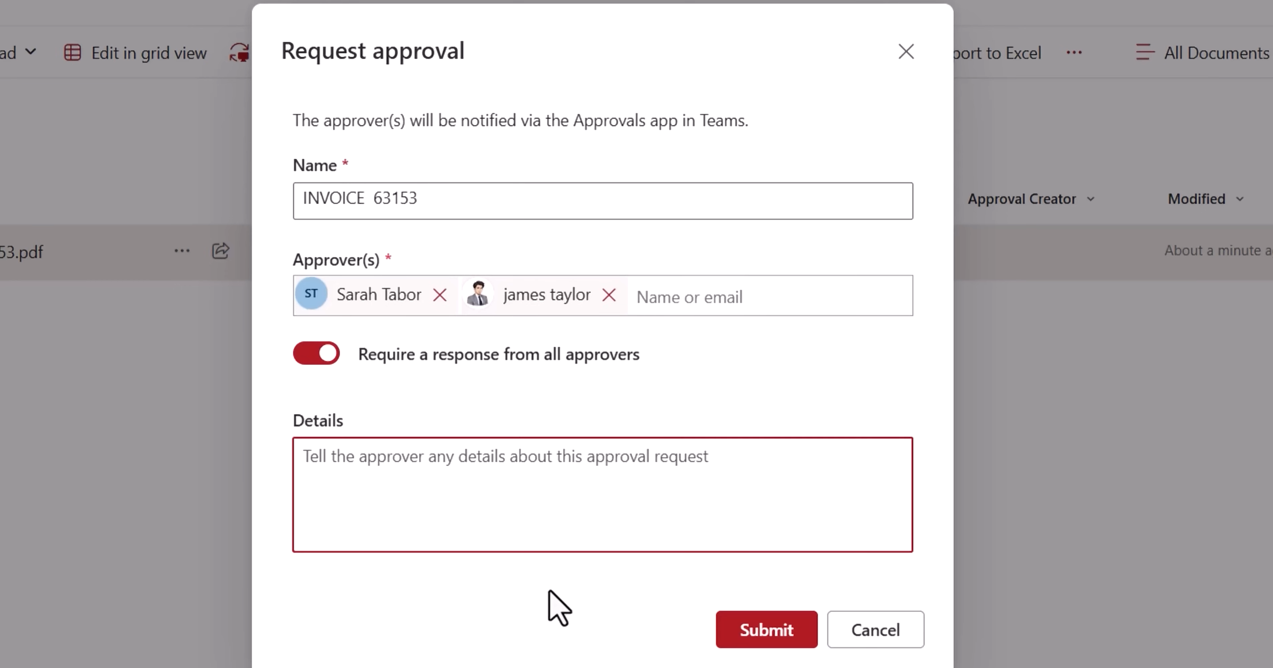 Approver approves/rejects/comments