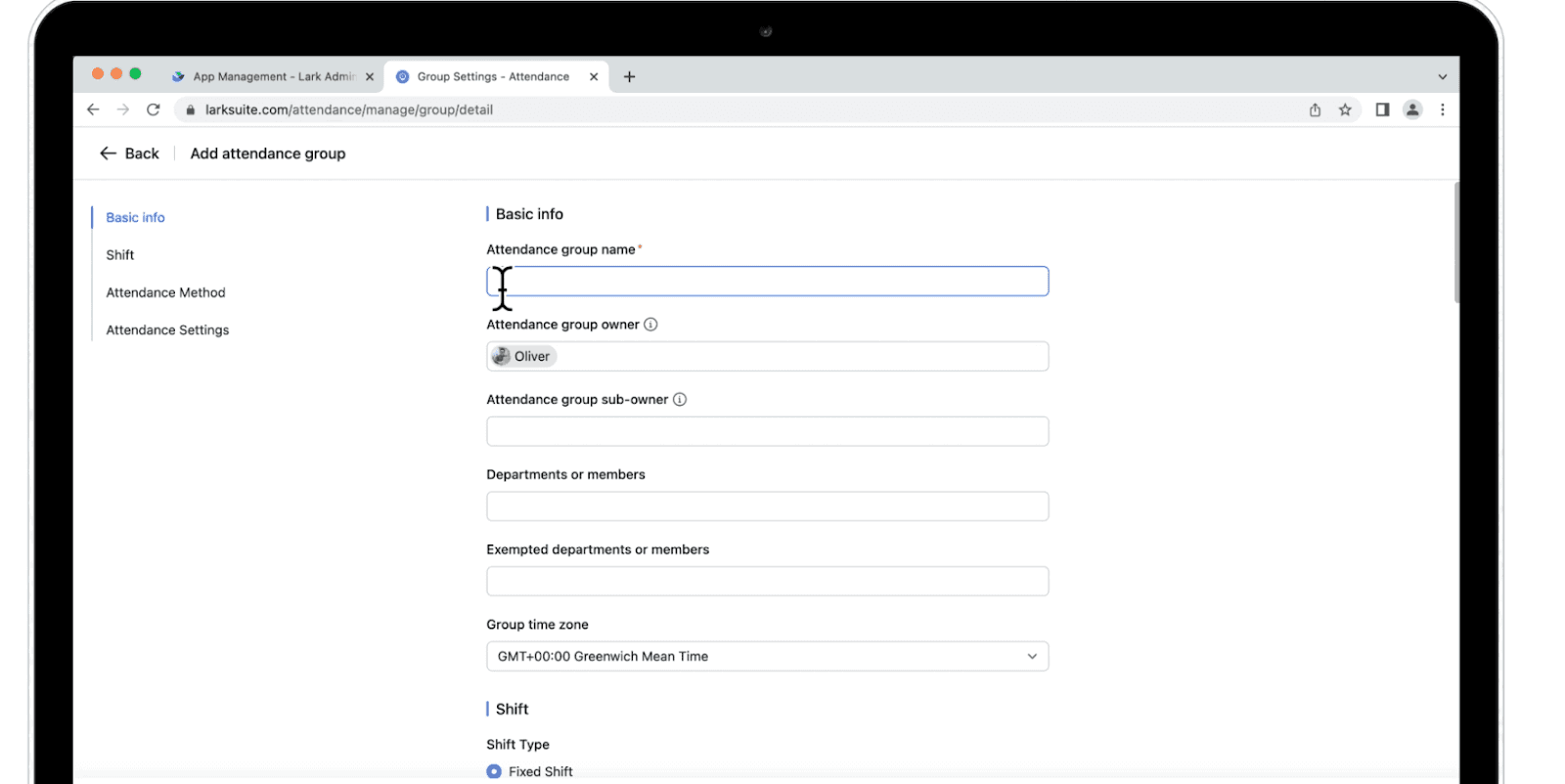 Screenshot of how to create a new attendance group