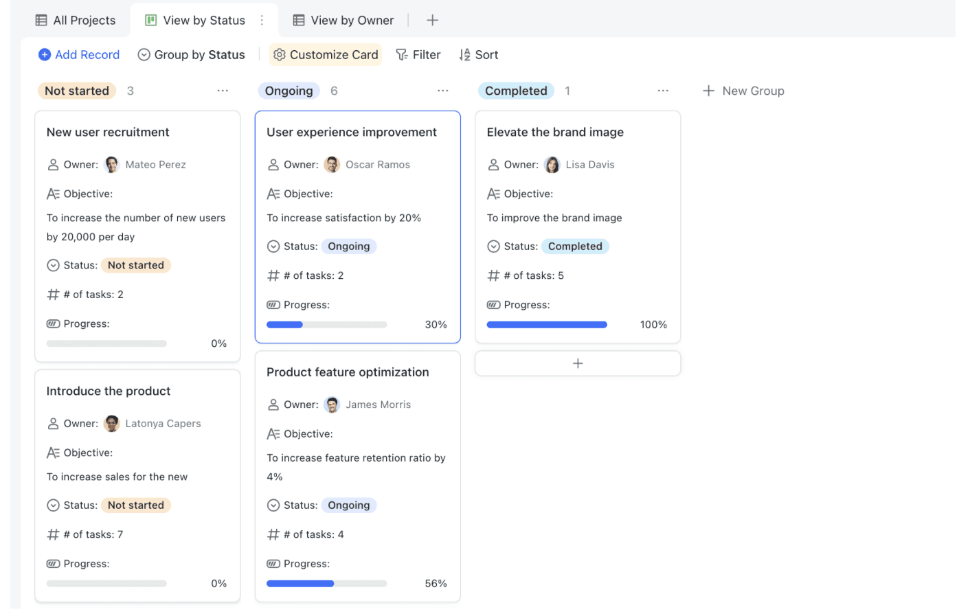 creenshot of Kanban view in Lark