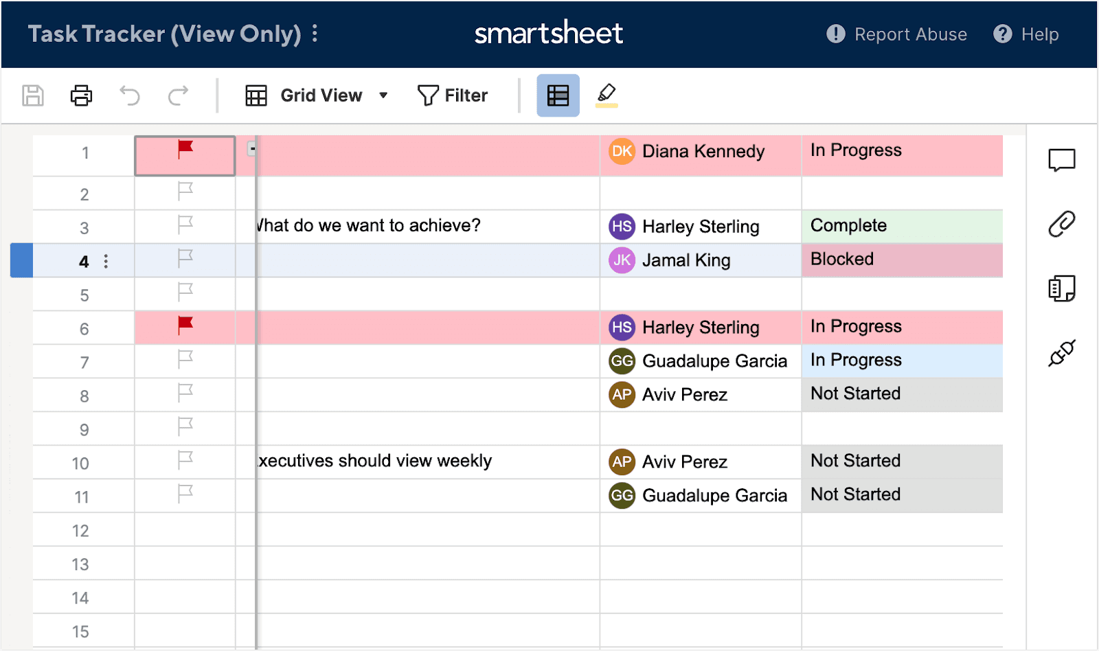 Smartsheet’s task tracker
