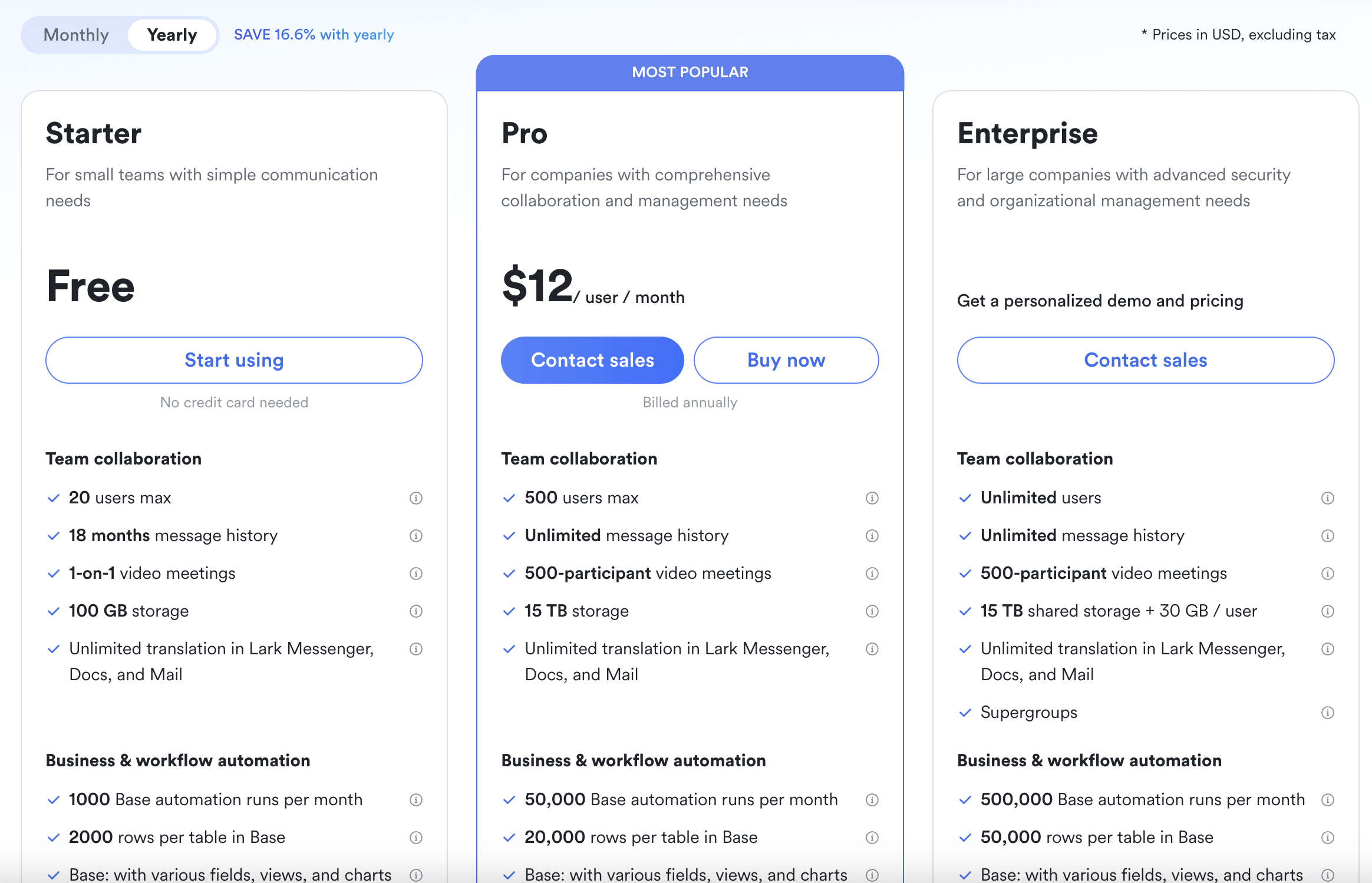 Lark pricing plans