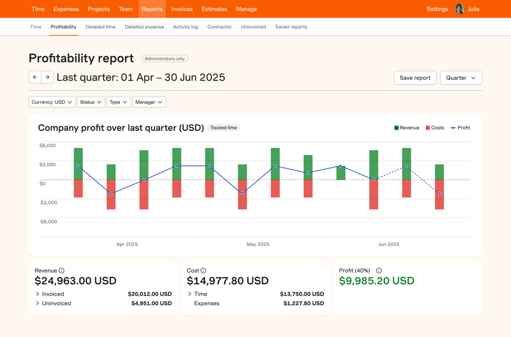 Harvest task tracking