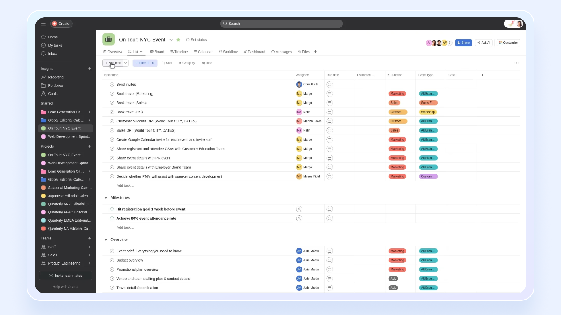 Asana's interface with a task list open