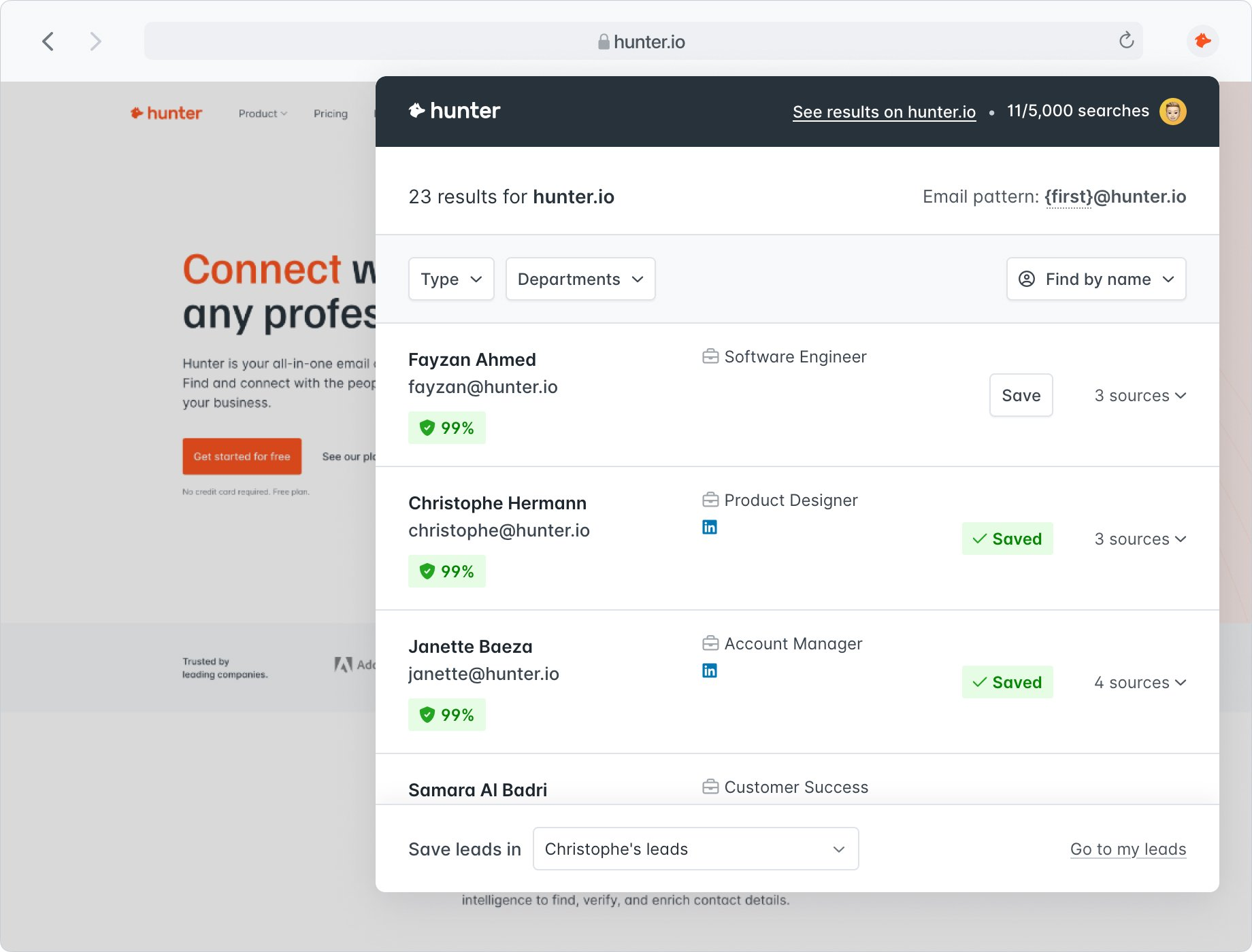 Hunter for Chrome: Email finder extension