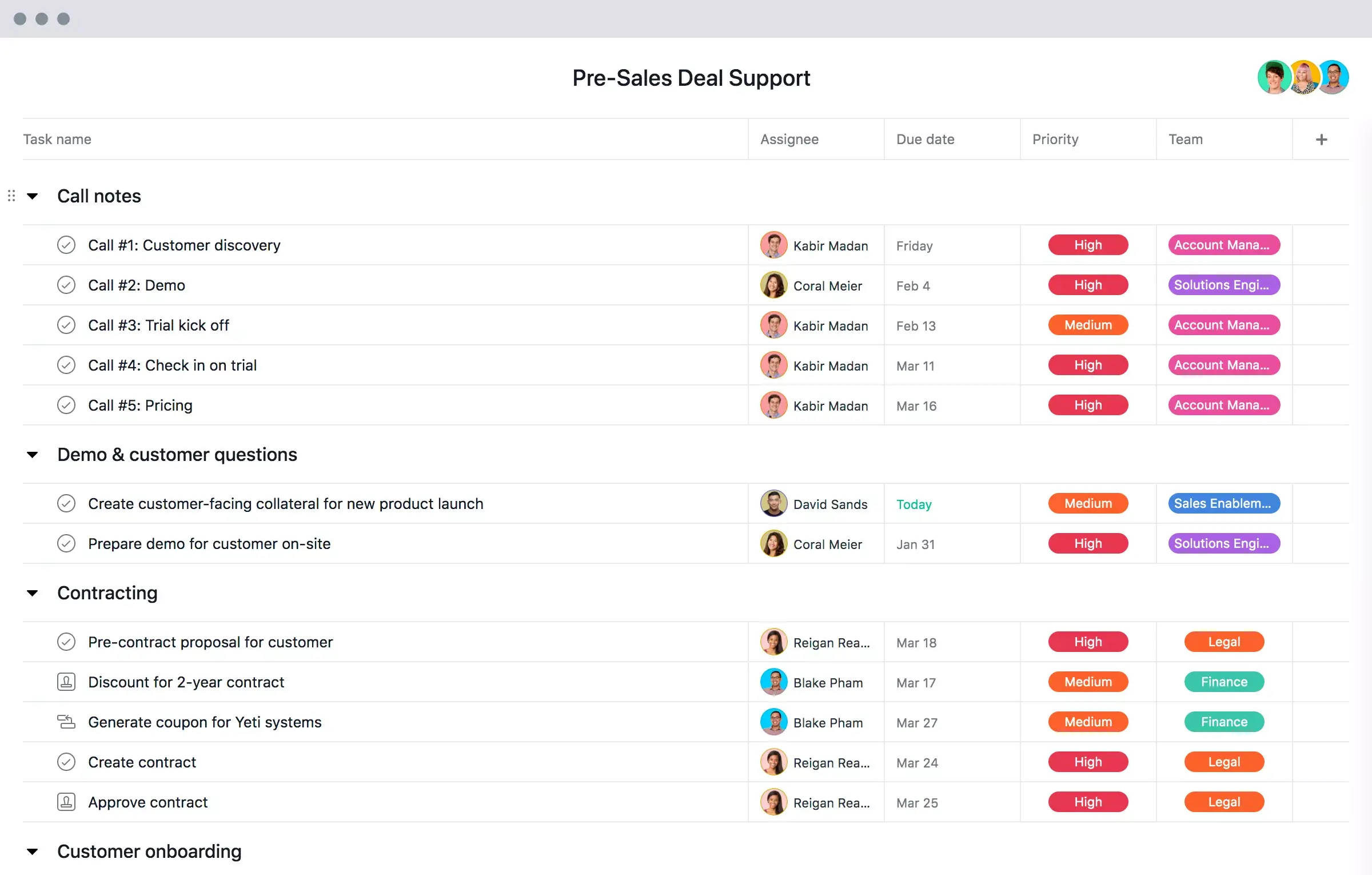 Asana CRM: Pre-sales deal support template