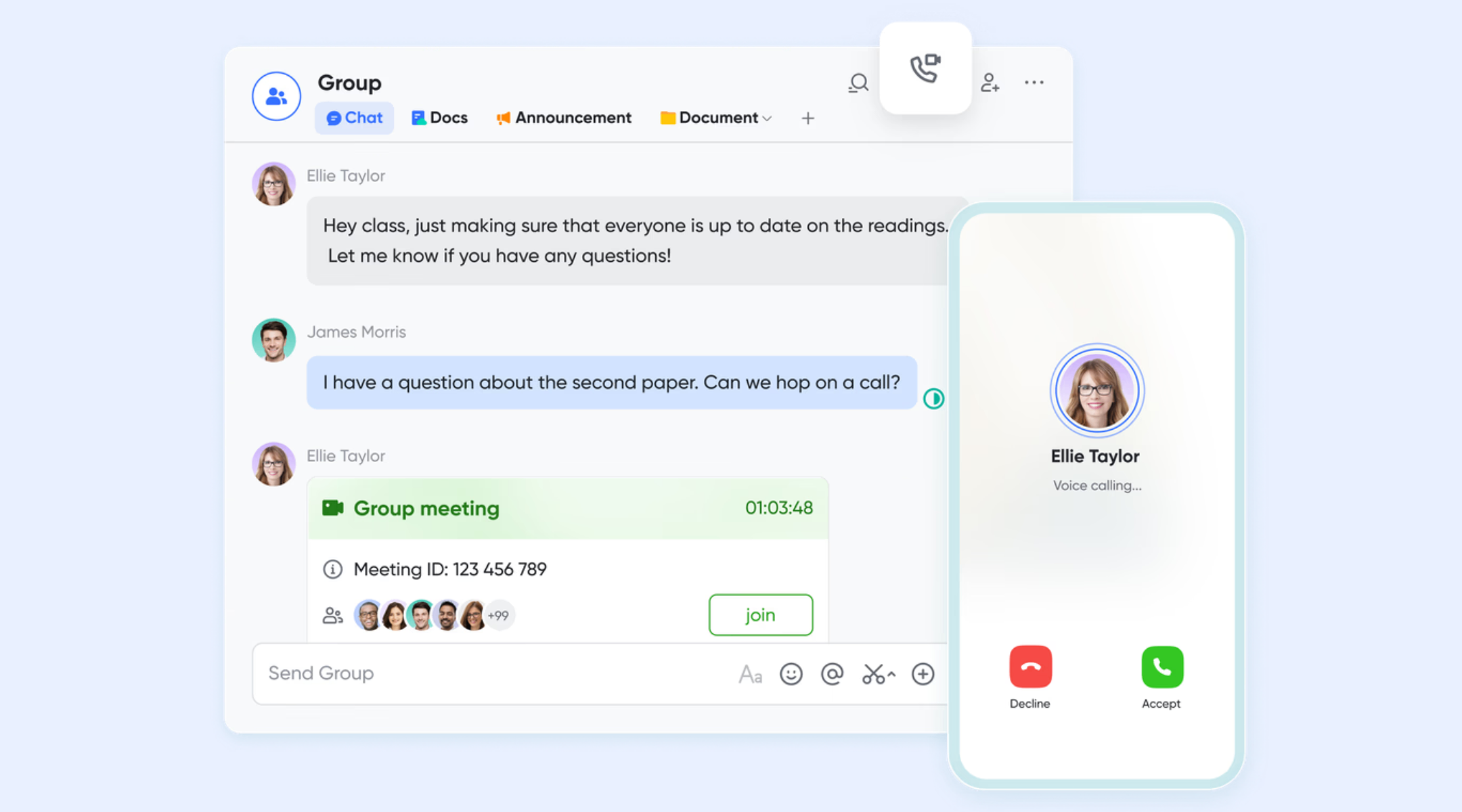 Lark Messenger for kick-off meetings and screen recording shares