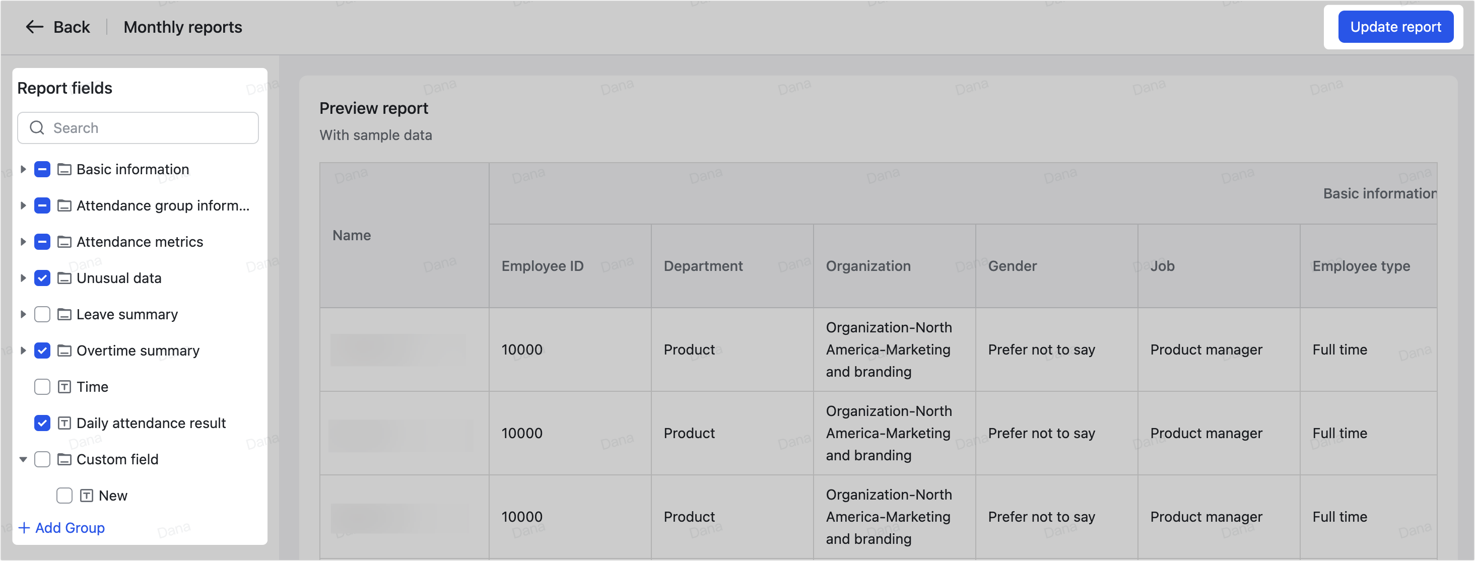 Admin | Manage fields for Attendance