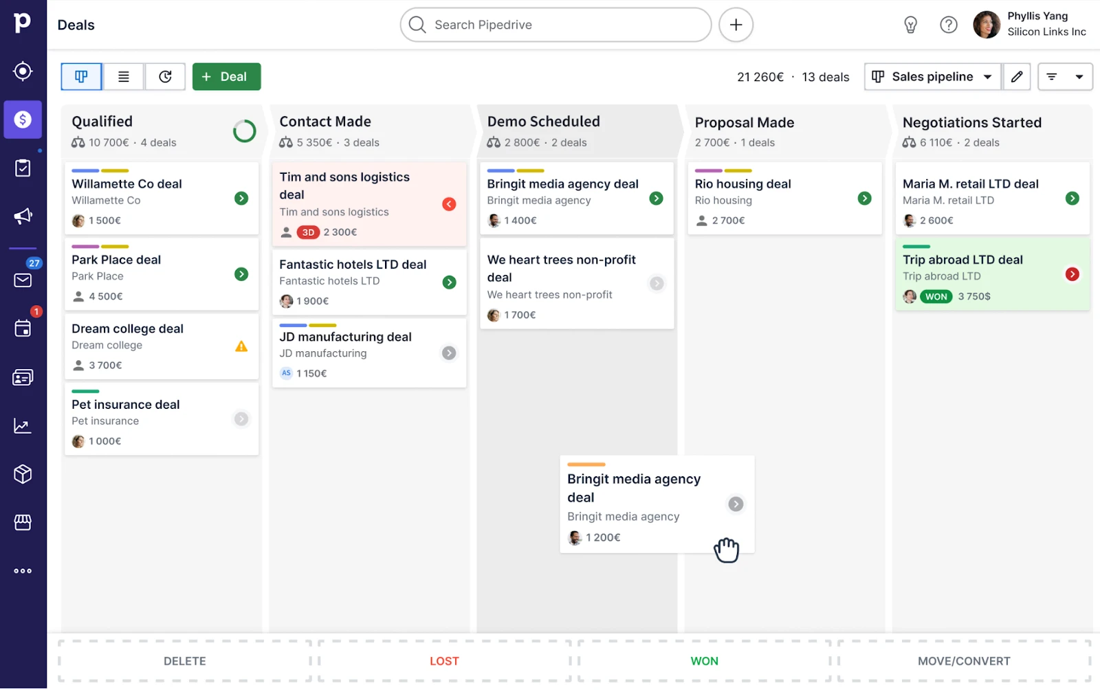 Pipedrive's visual pipeline