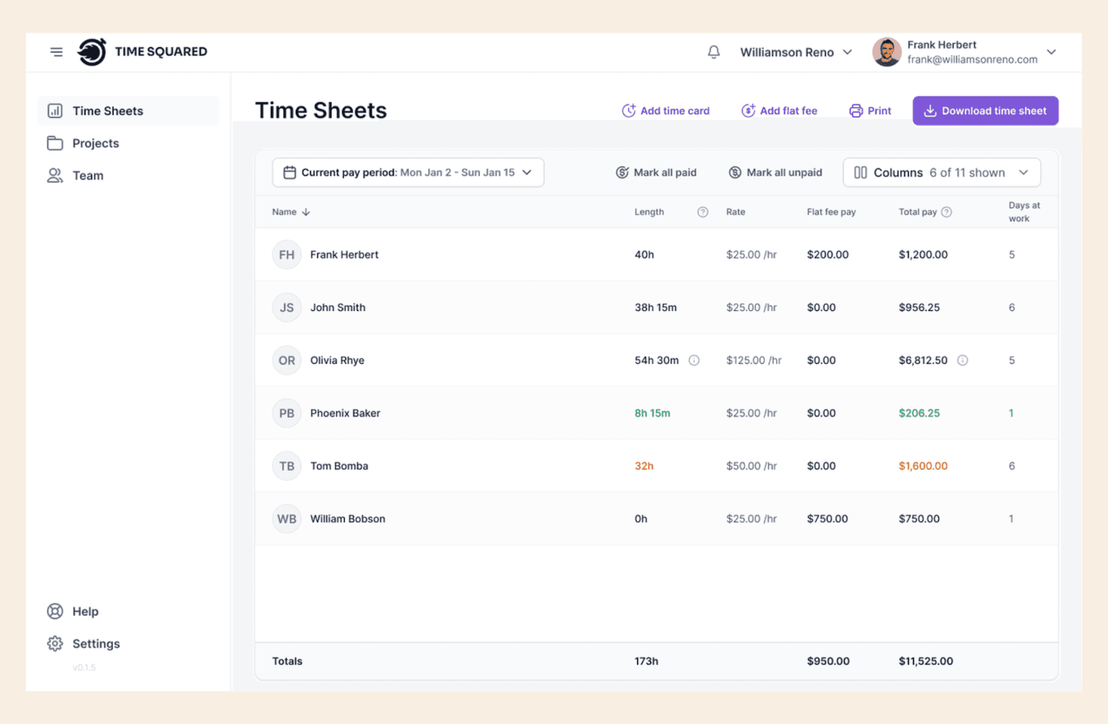 Interface of TimeSquare