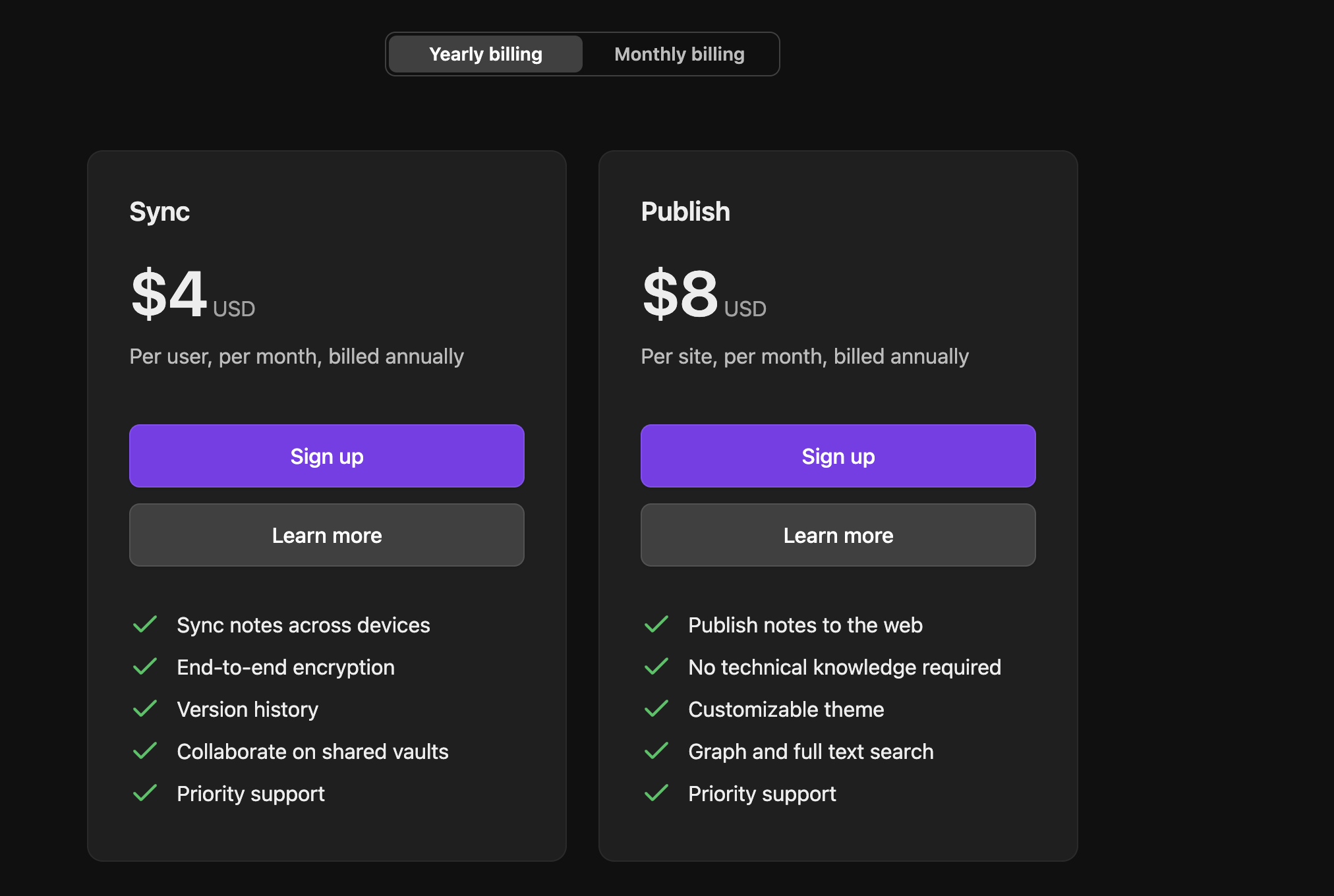 Explore Obsidian's pricing plans