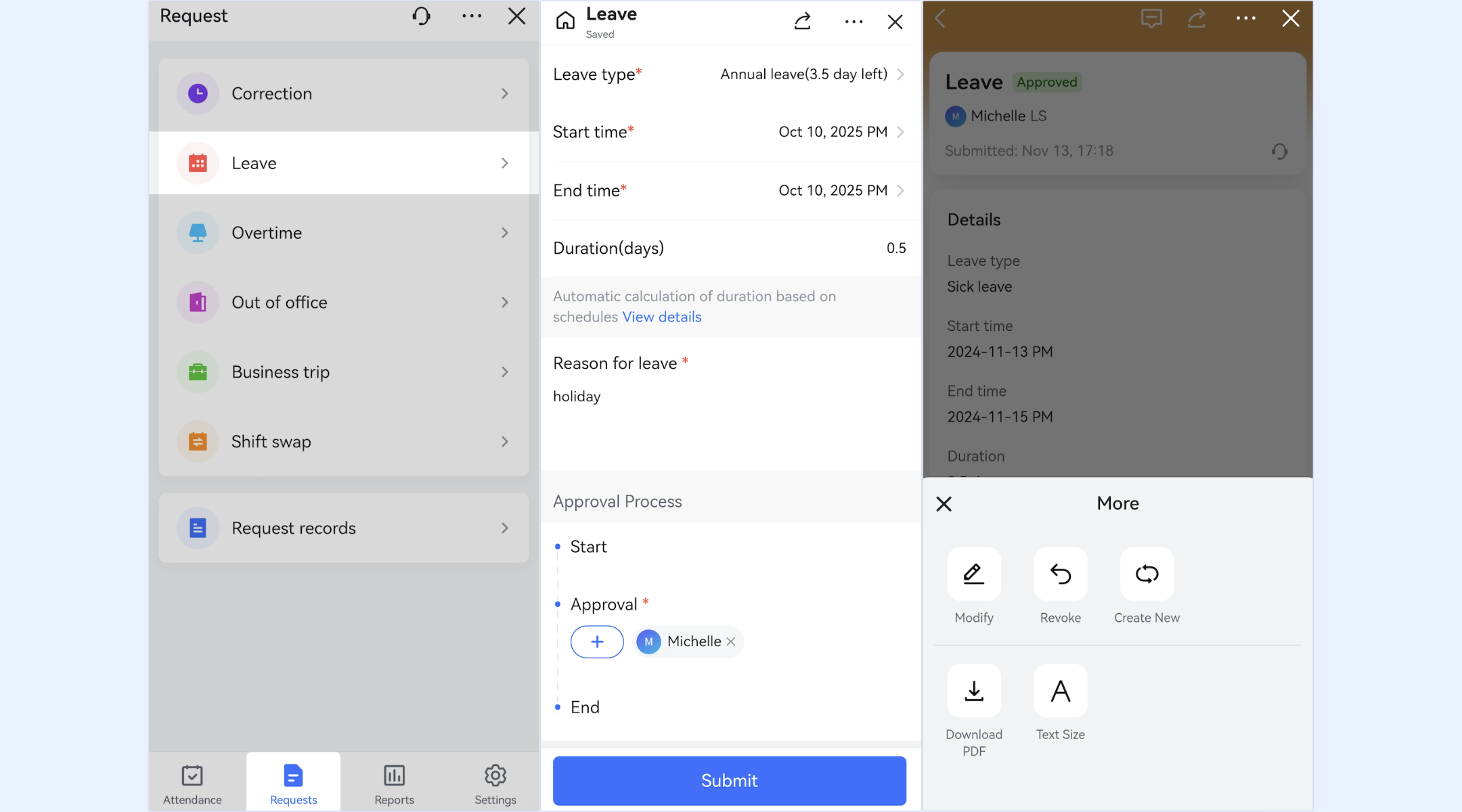 Submit a request for leave in Lark