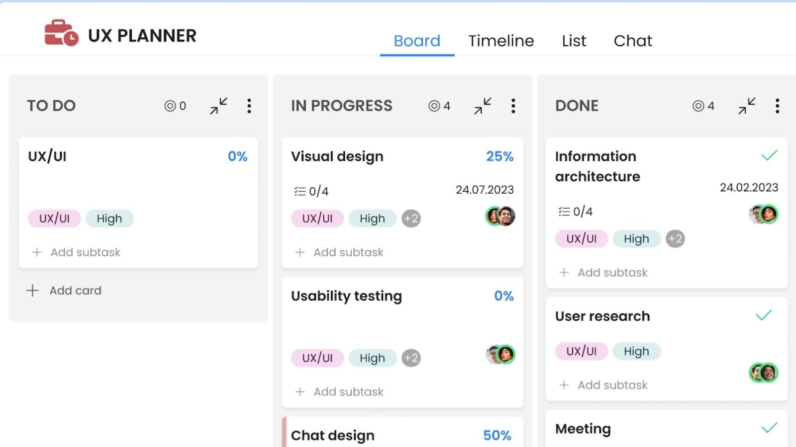 Timecamp’s task management in board view&nbsp;