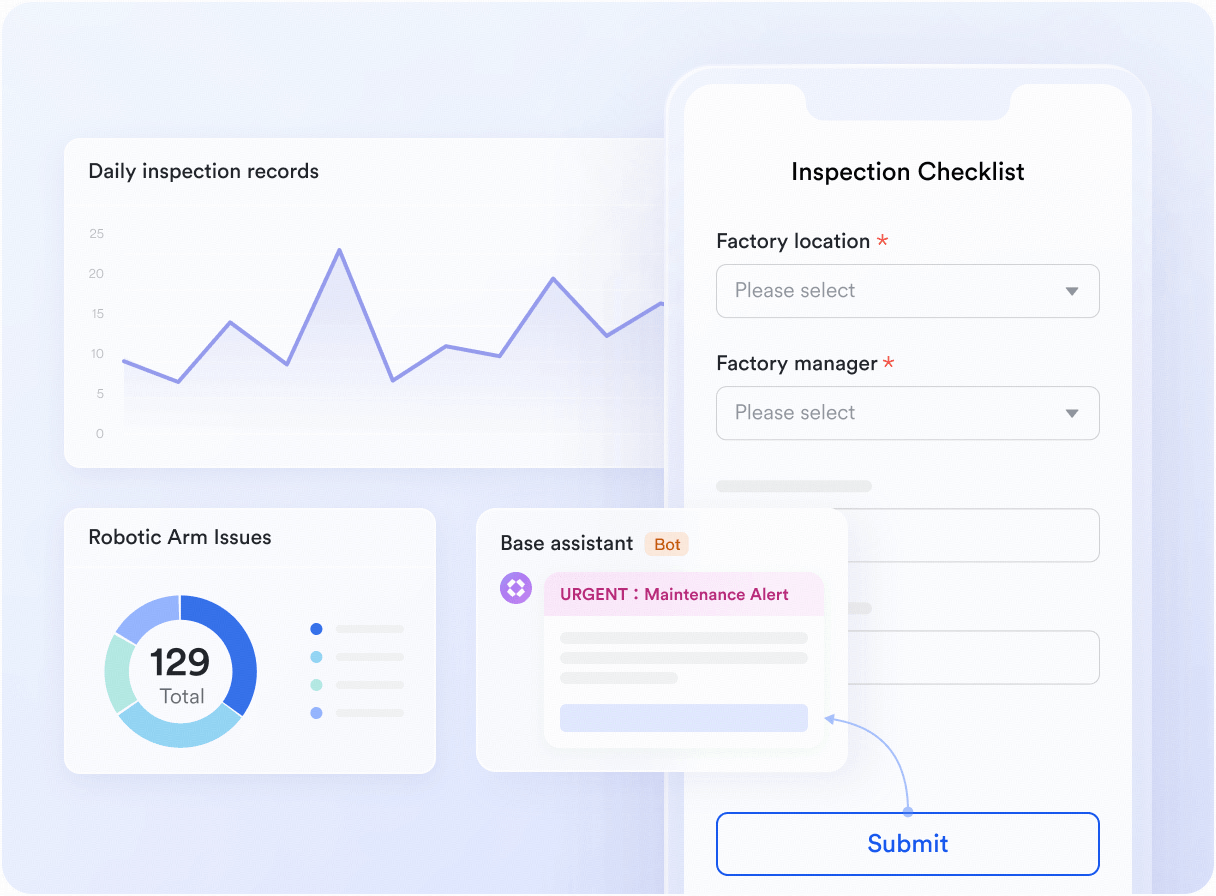 In Lark, deskless operators can join with a phone number or employee ID, get task cards on mobile.