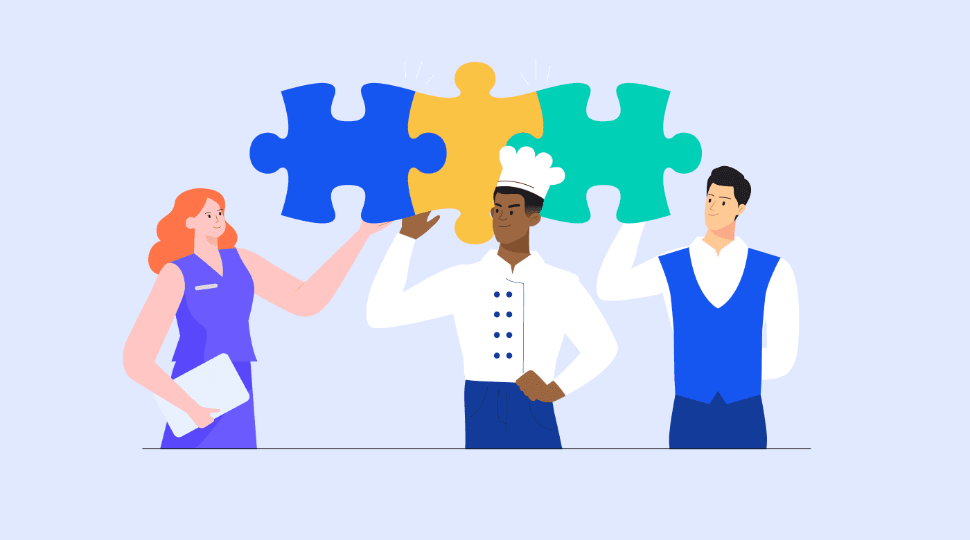 Restaurant employees doing team-building