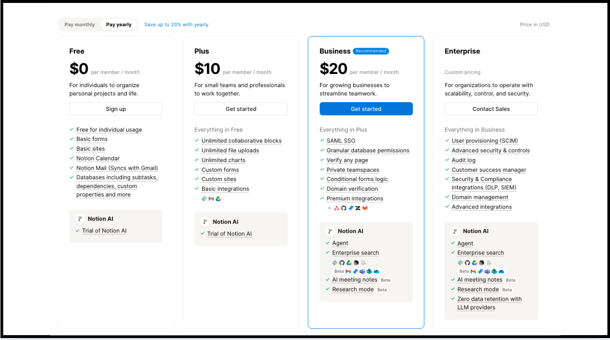 Notion pricing overview