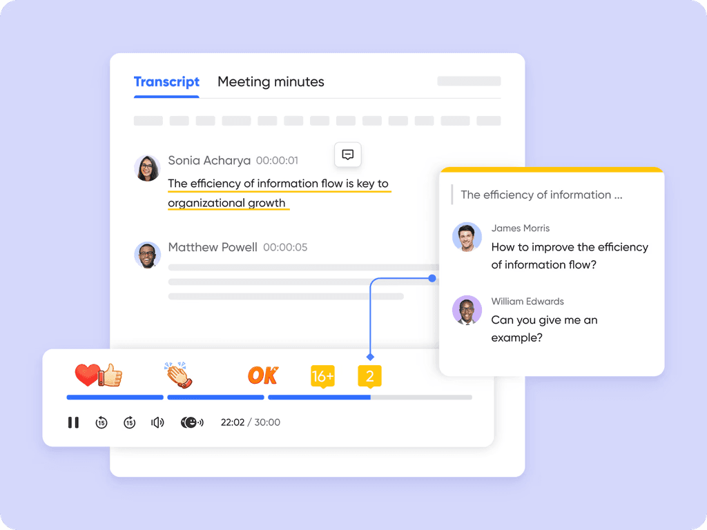 Lark’s Minutes generates a transcript that is fully interactive