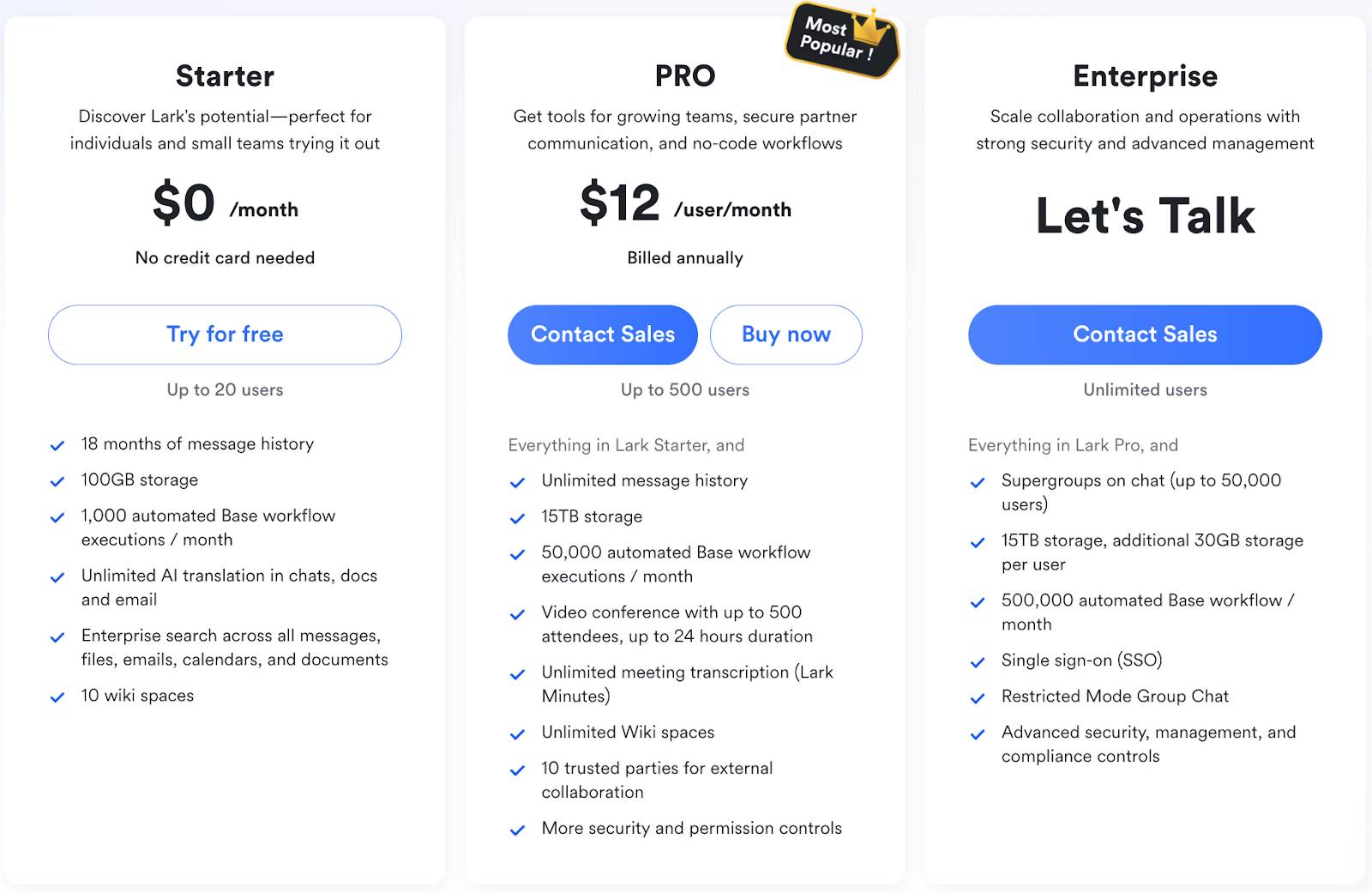 Lark Pricing