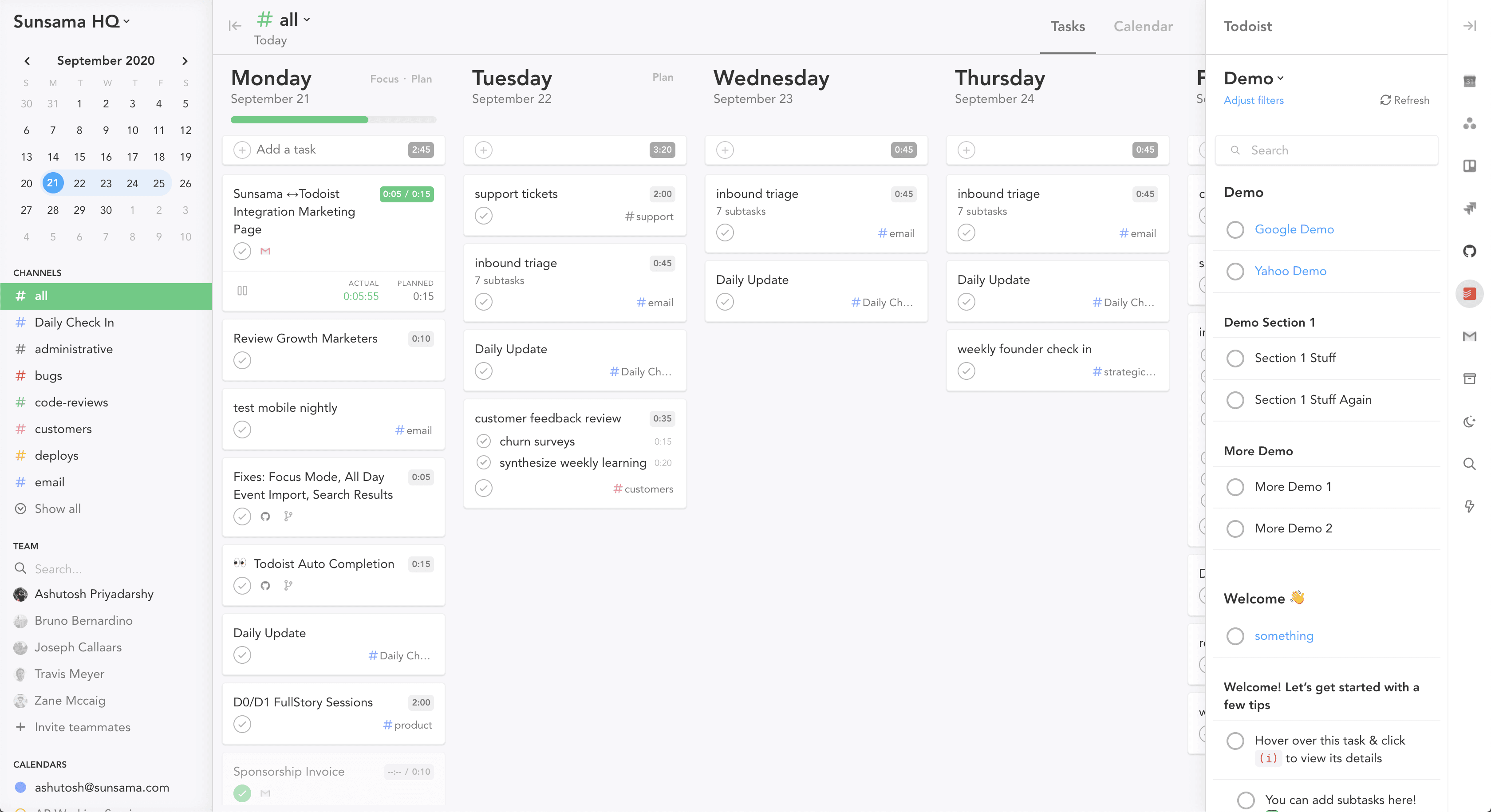 Sunsama's tasks organized in a calendar