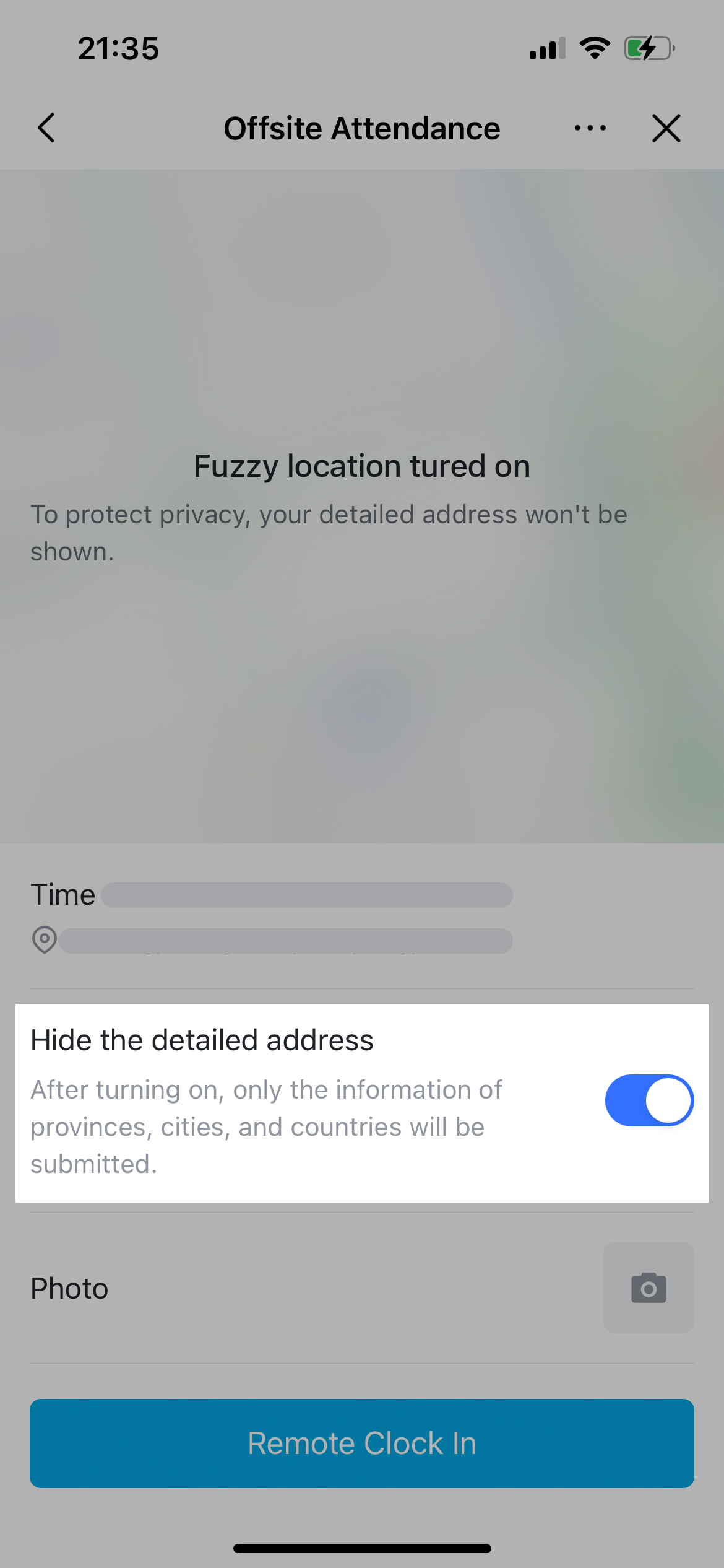 Remote clock-in
