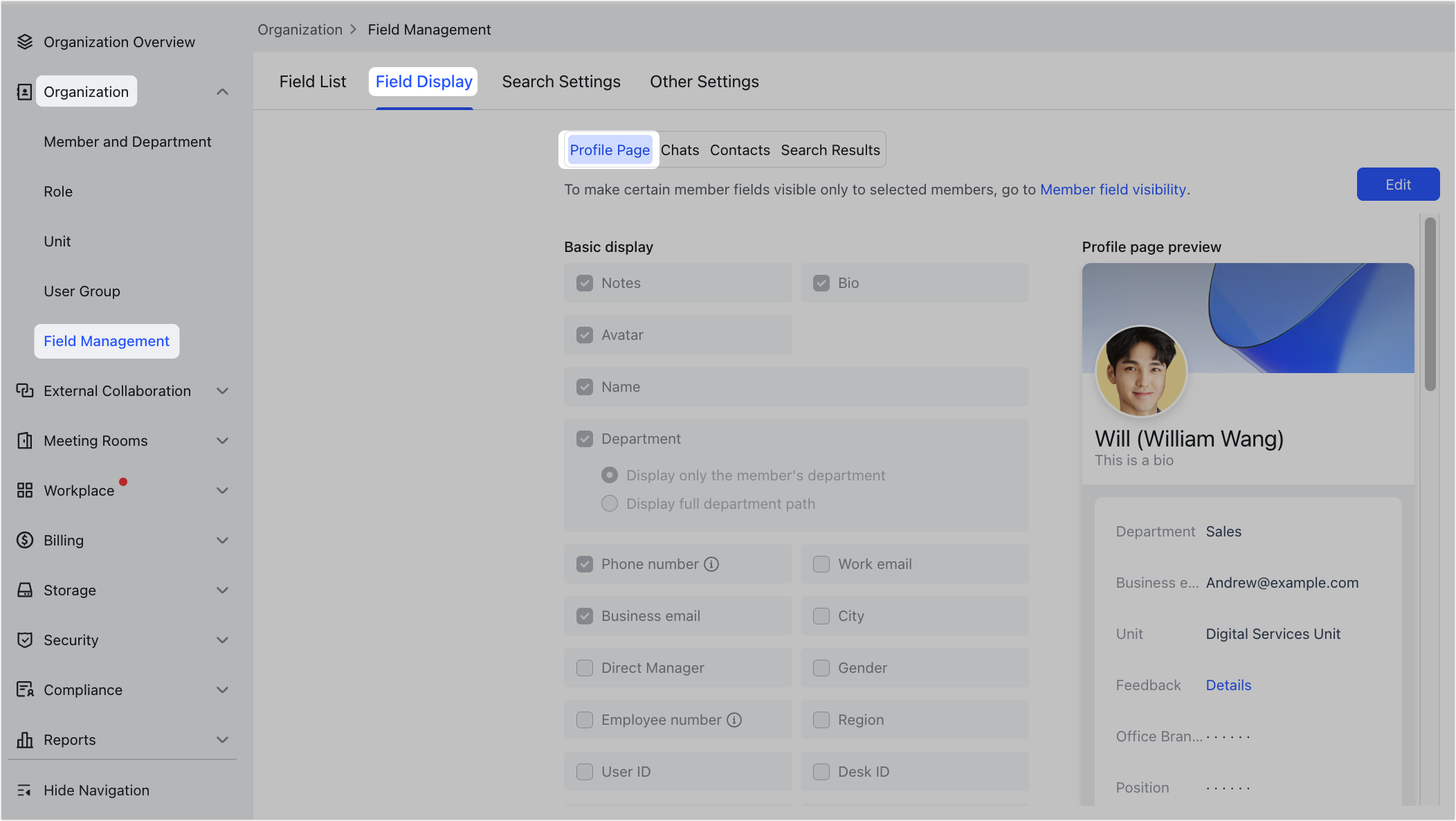 Admin | Configure members' profile pages