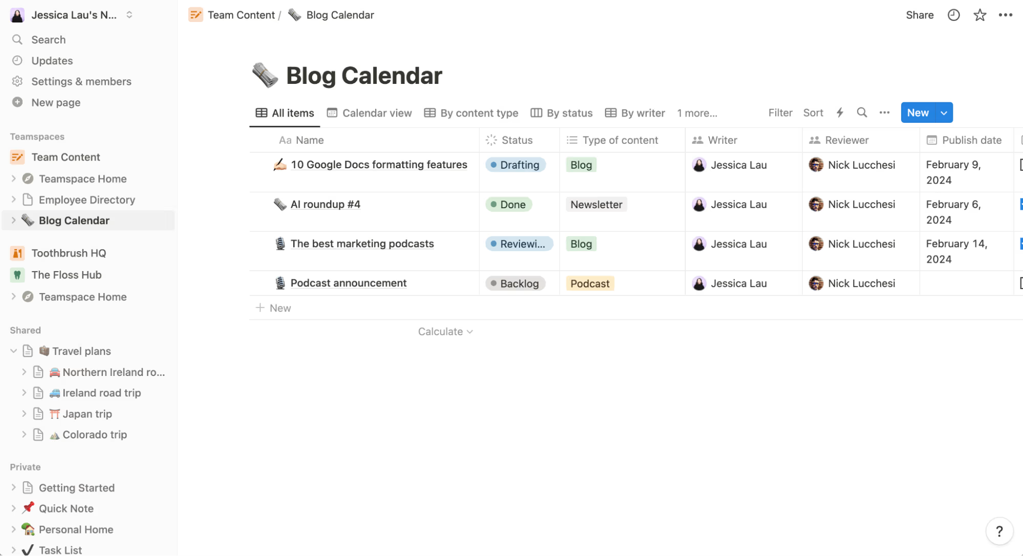 Notion for project documentation and planning