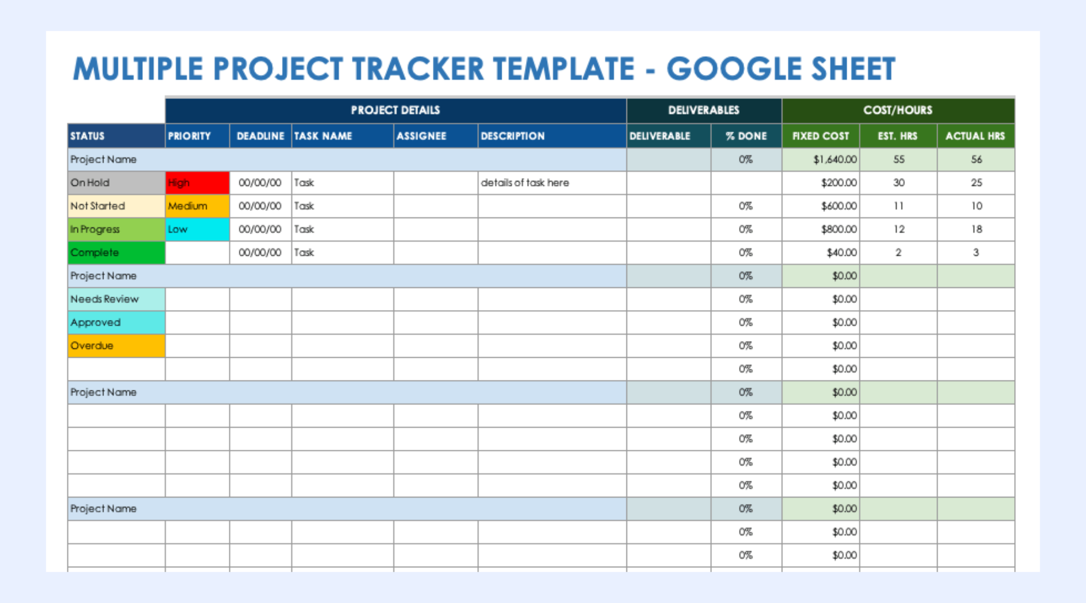 Project tracking template