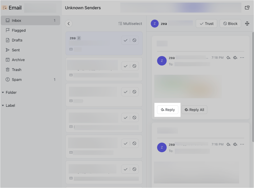 Filter out emails sent from unknown senders