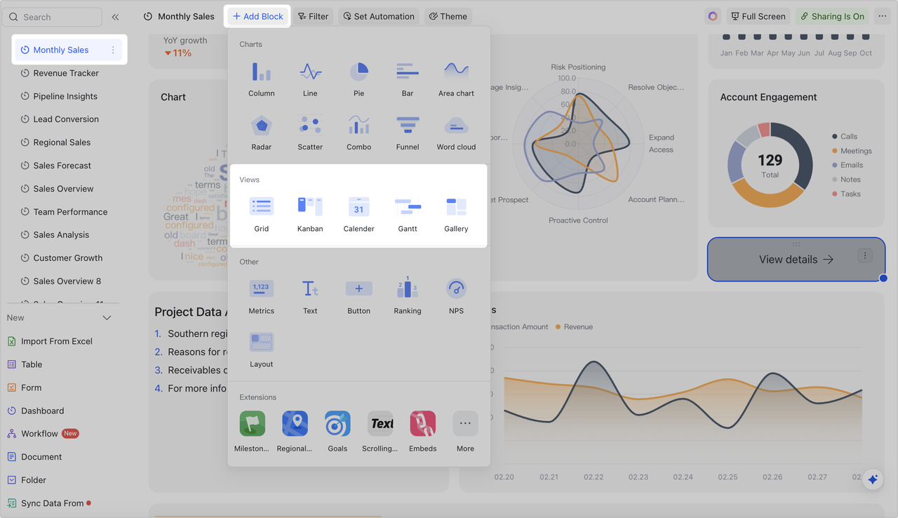 Use view blocks in dashboards