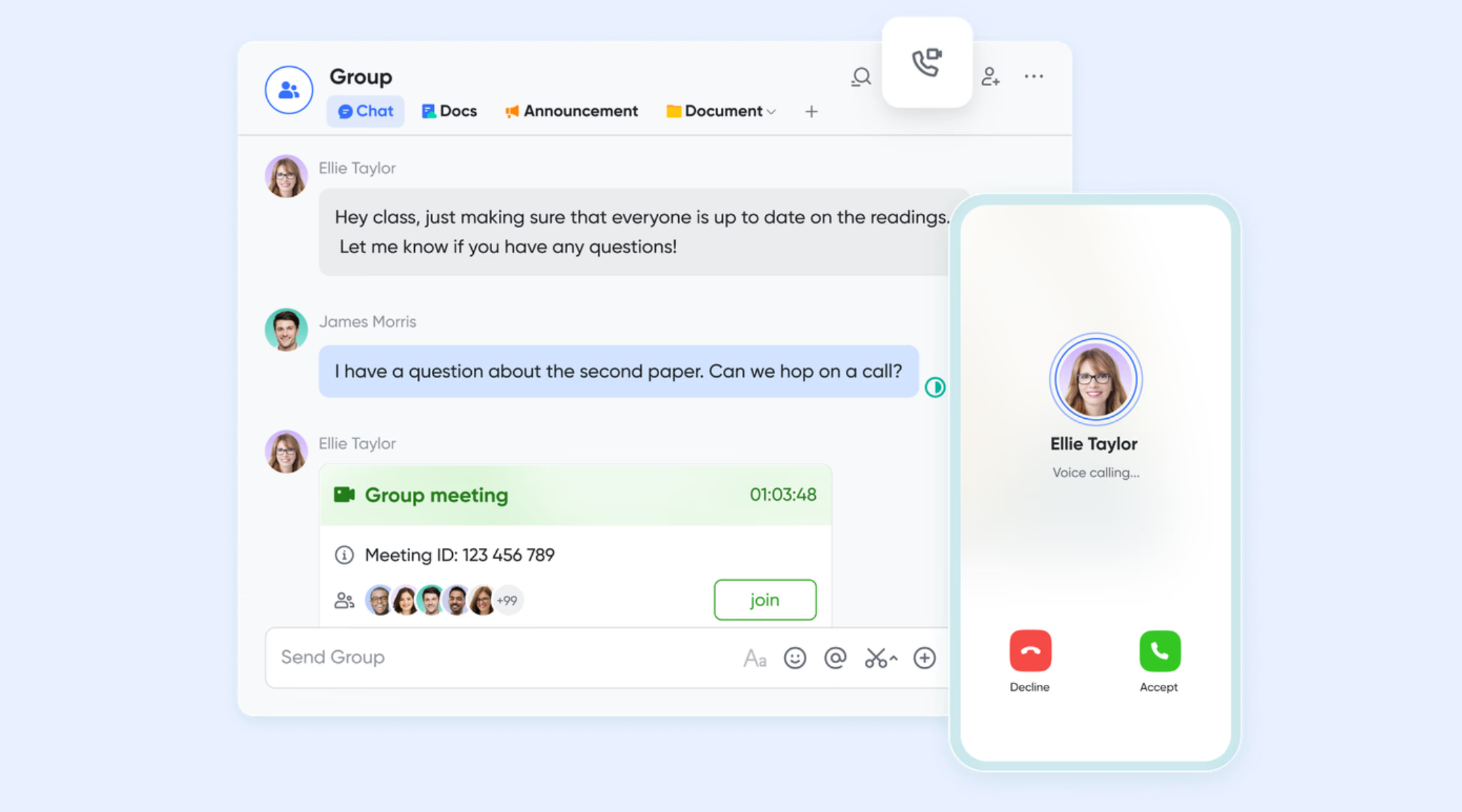 Meetings launched directly from chats