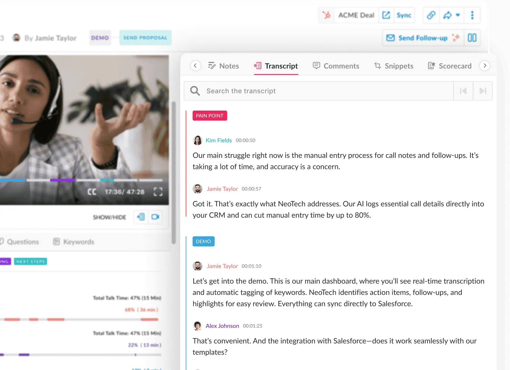 Interface of avoma, an ai meeting minutes generator
