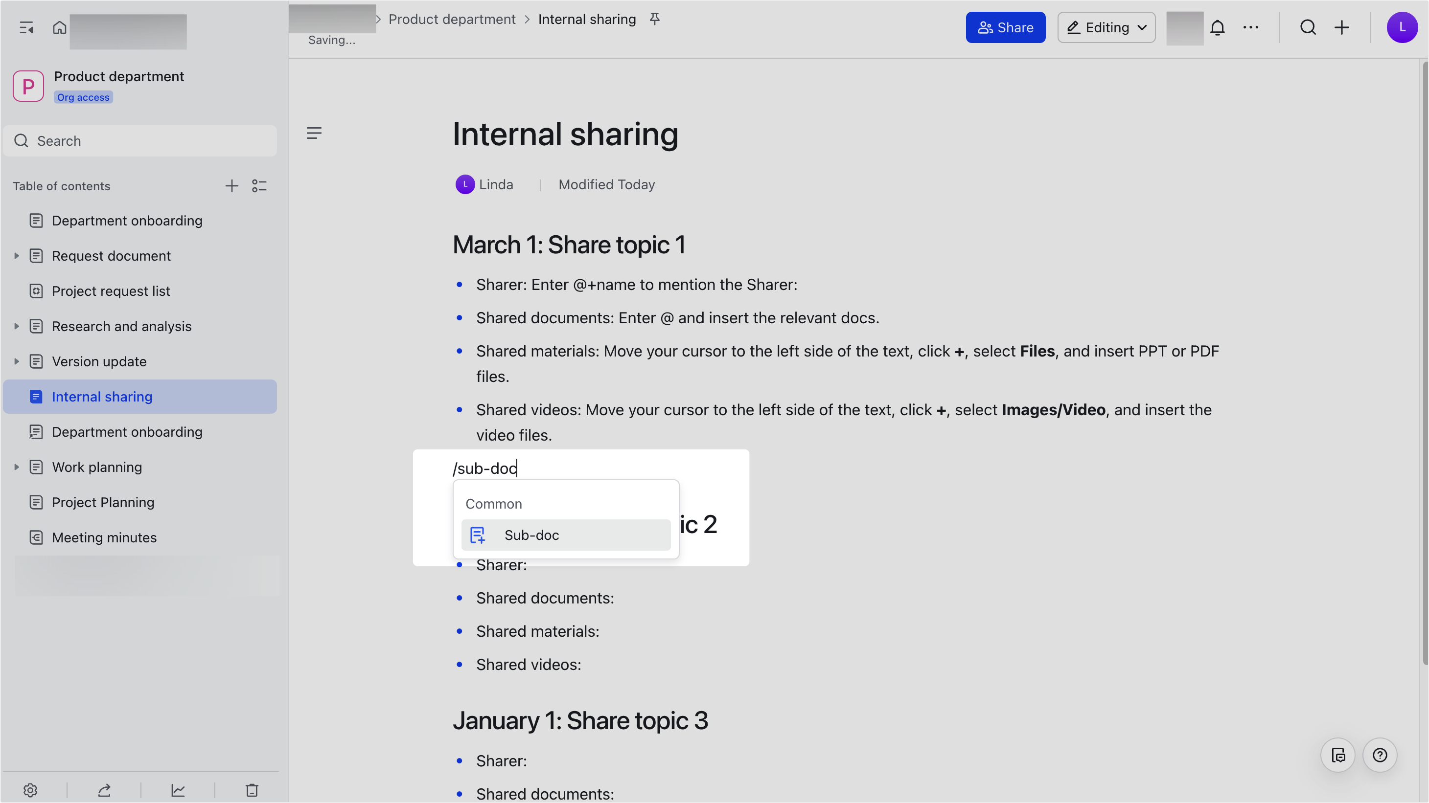 Create a sub-doc