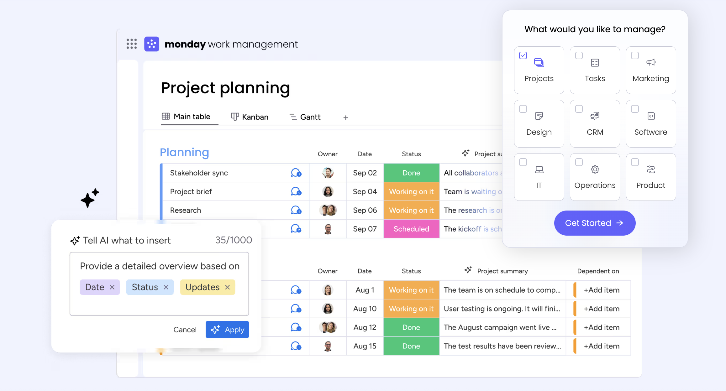Monday supports project progress tracking
