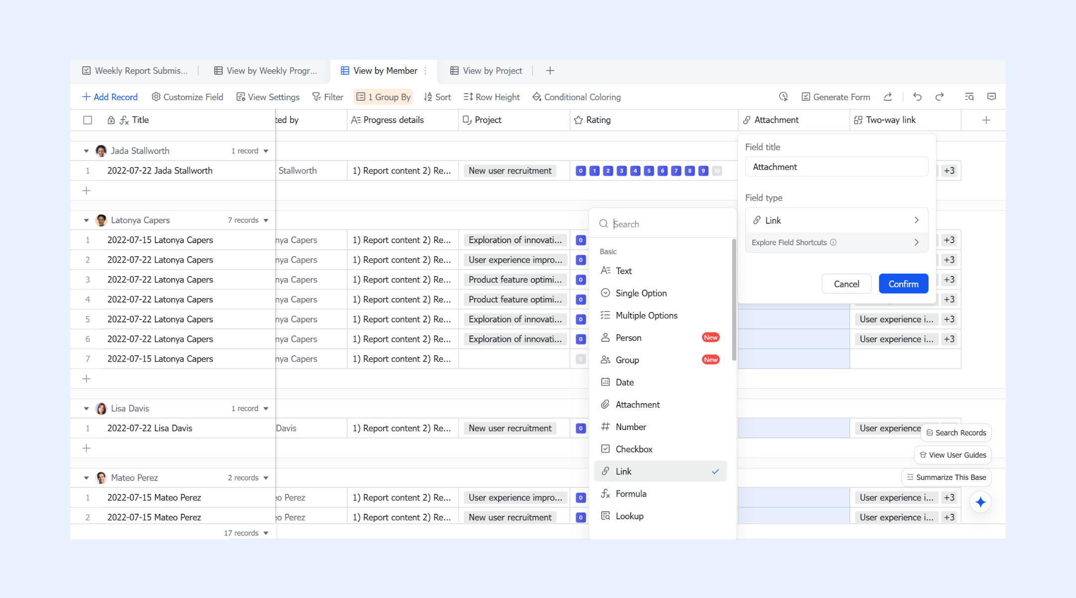 Linked records that create connected Kanban workflows