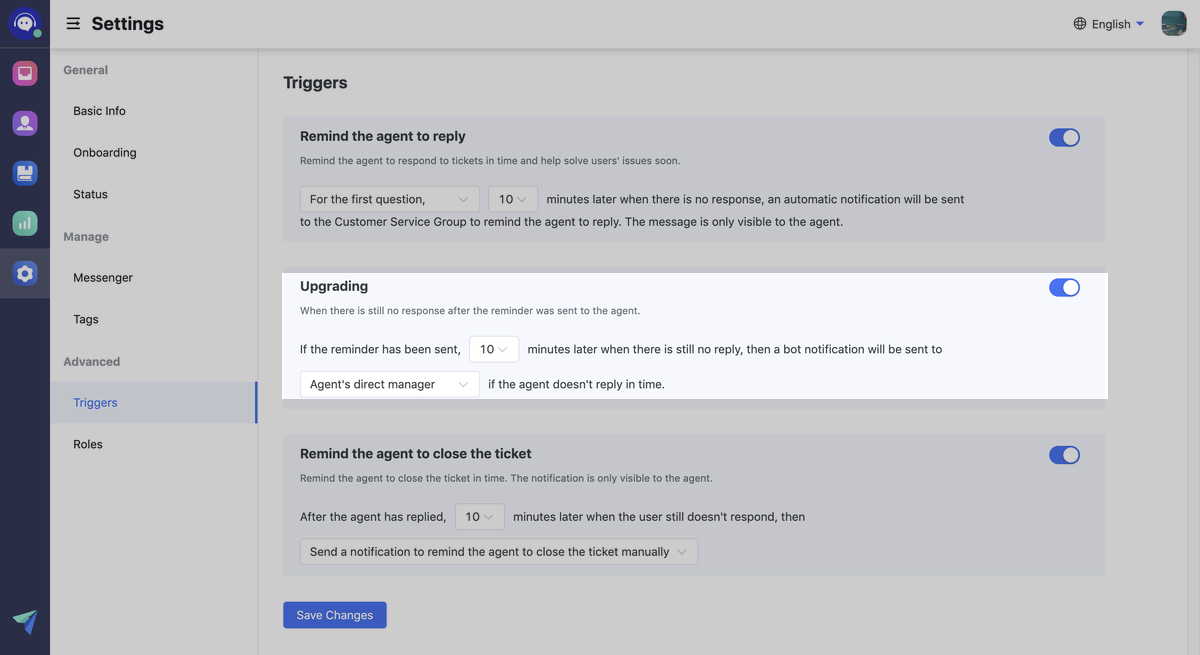 Adjust settings