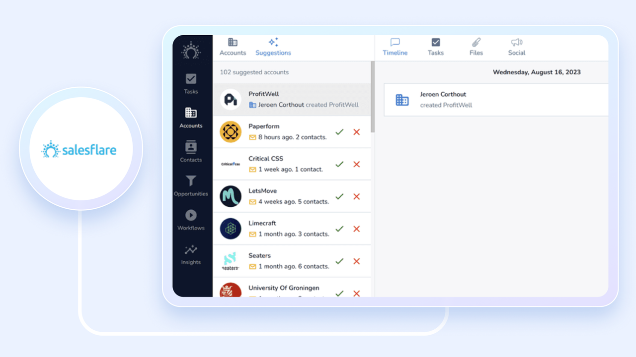 Mobile interface of Salesflare's CRM system app