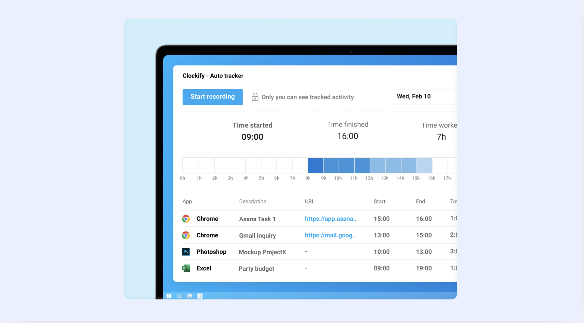 Clockify flexible time tracking app for construction projects showing detailed time logs and reports